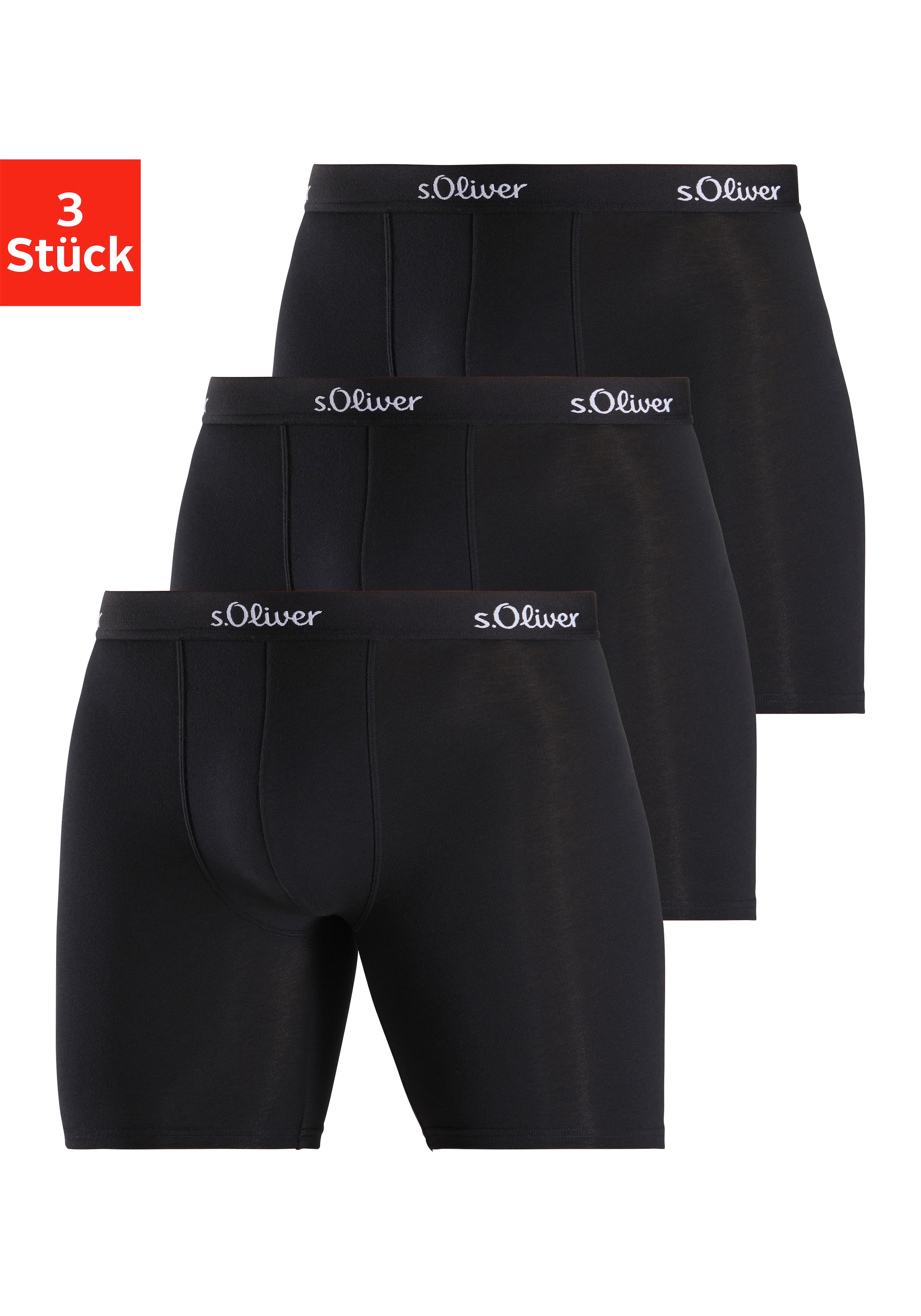 s.Oliver Langer Boxer "Boxershorts für Herren" Packung, 3 Stk. tlg., mit lä günstig online kaufen