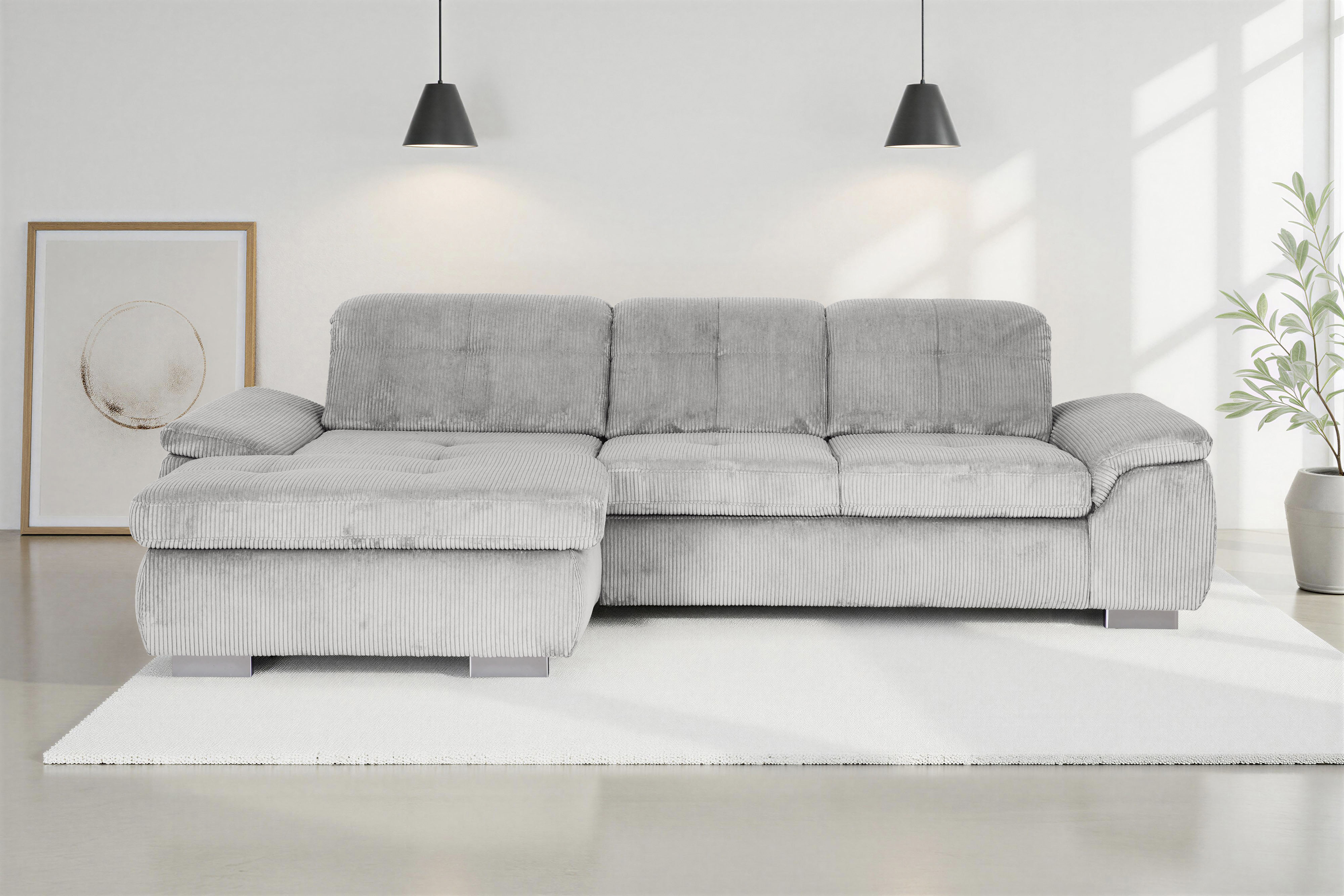 Die PlanBar Ecksofa "MP-IN16037 L-Form, Breite 289 cm, mit Federkern-Polsterung" mit Sitztiefenverstellung & Zierkissen