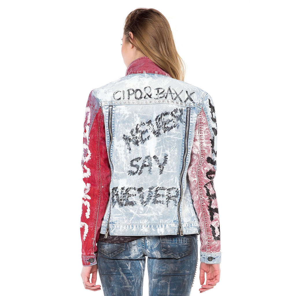 Cipo & Baxx Jeansjacke, mit handbemalten Details