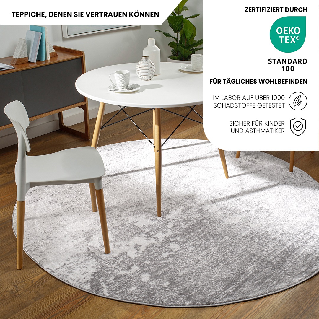 Livabliss Teppich »BANGKOK«, rund, 9 mm Höhe, Designerteppich in Marmor Optik, Kurzflor Wohnzimmerteppich/Läufer