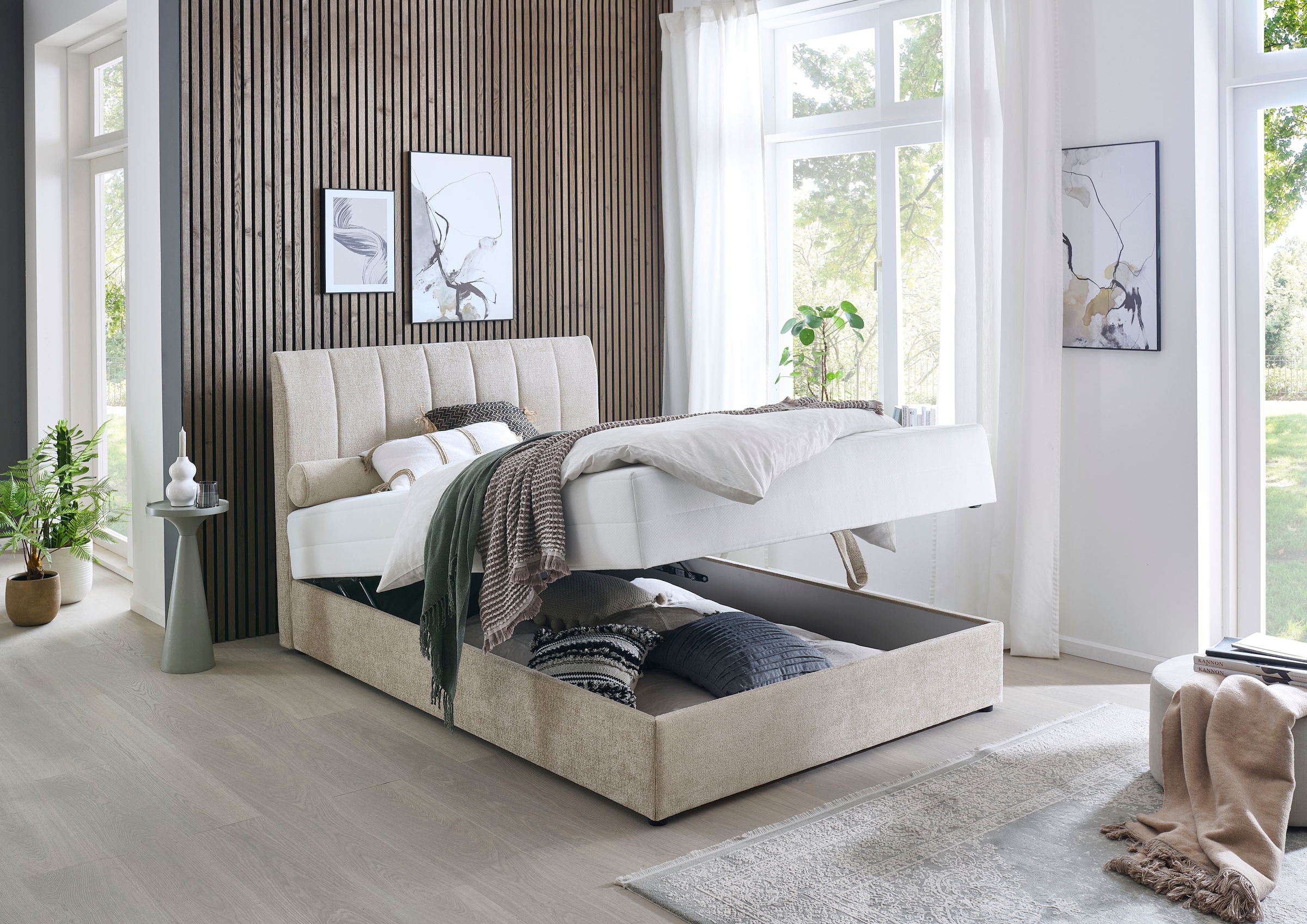 ATLANTIC home collection Boxbett »ALISIA«, mit Taschenfederkern, Bettkasten und Kissenrolle im Originalbezug