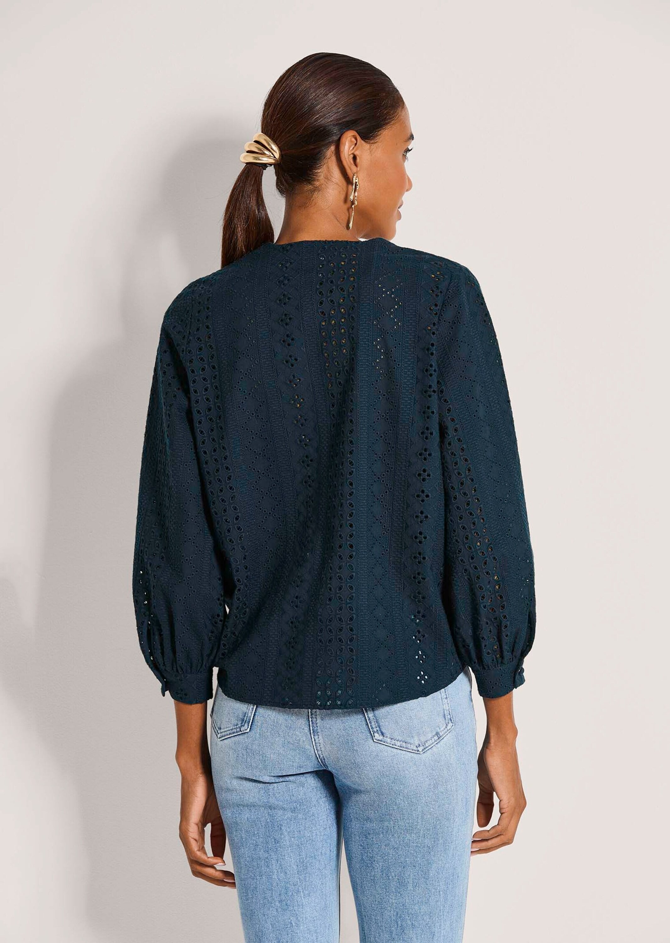 MADELEINE Langarmbluse »Spitzenbluse Baumwollbluse zum Knoten« Spitzenbluse zum Binden mit aufgesetzter Knopfleiste