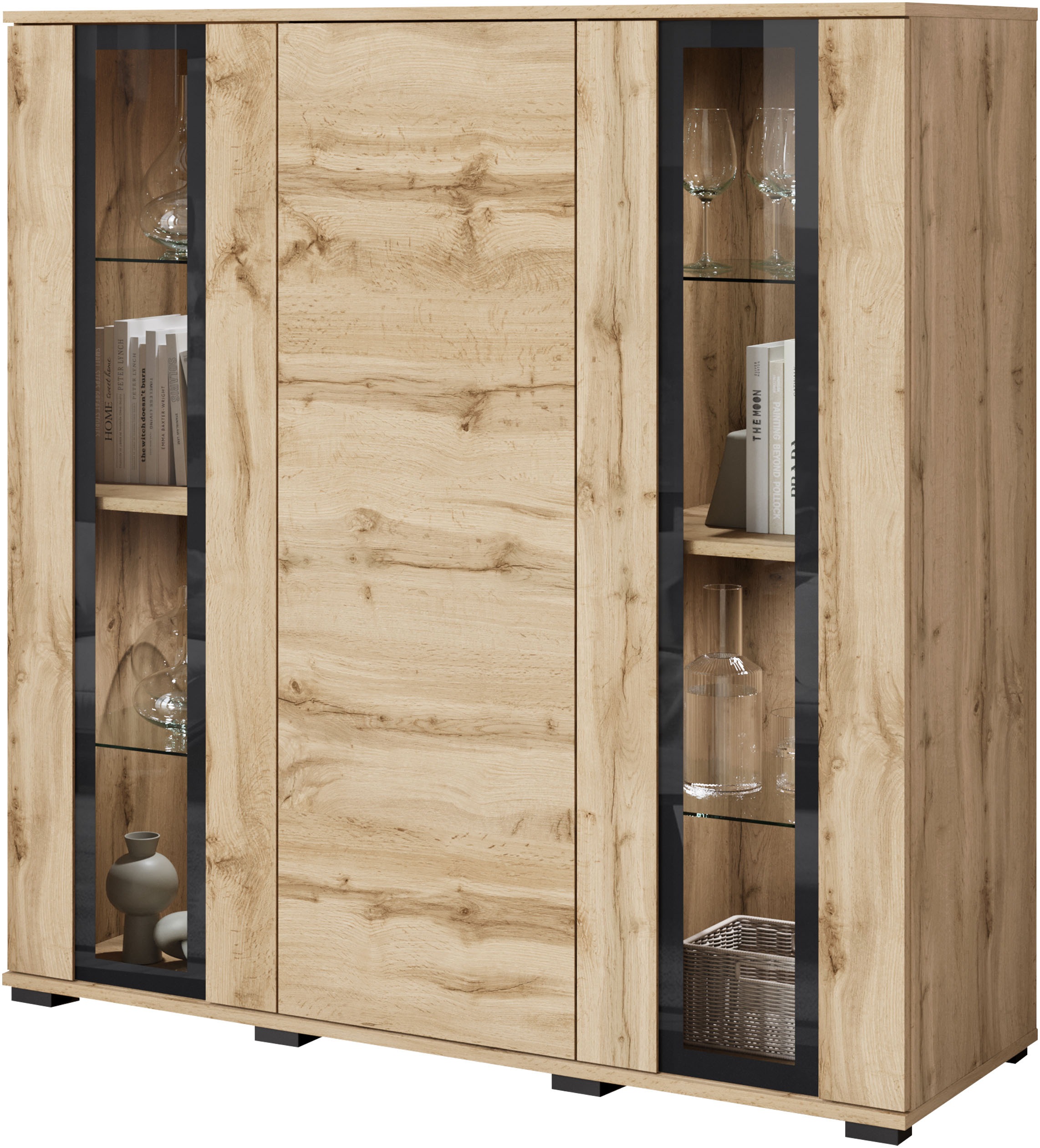 Home affaire Highboard "Caro, modernes Design mit Glaseinsätzen, Breite 120 günstig online kaufen