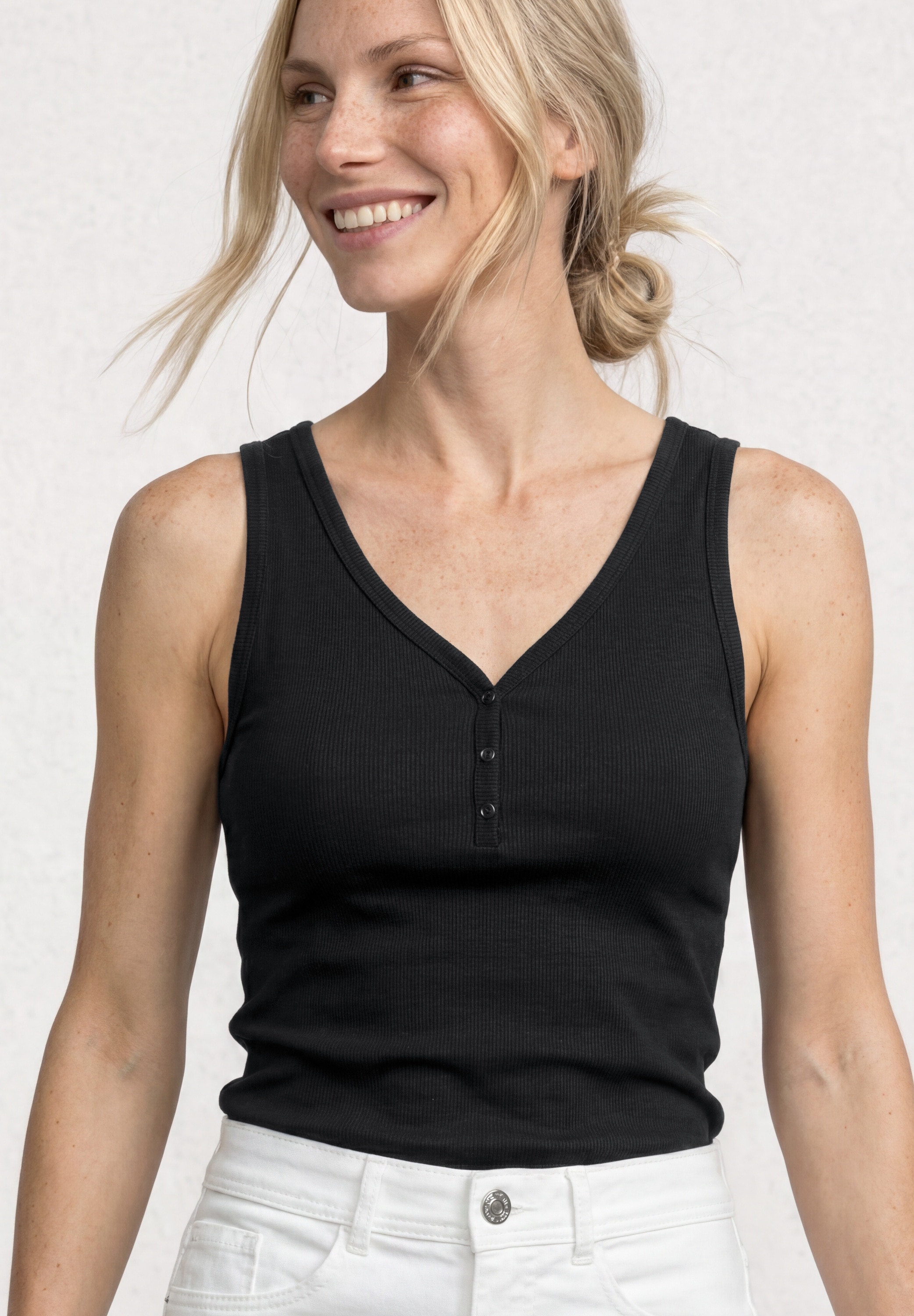 STREET ONE Ripptanktop Sommertop mit V-Neck