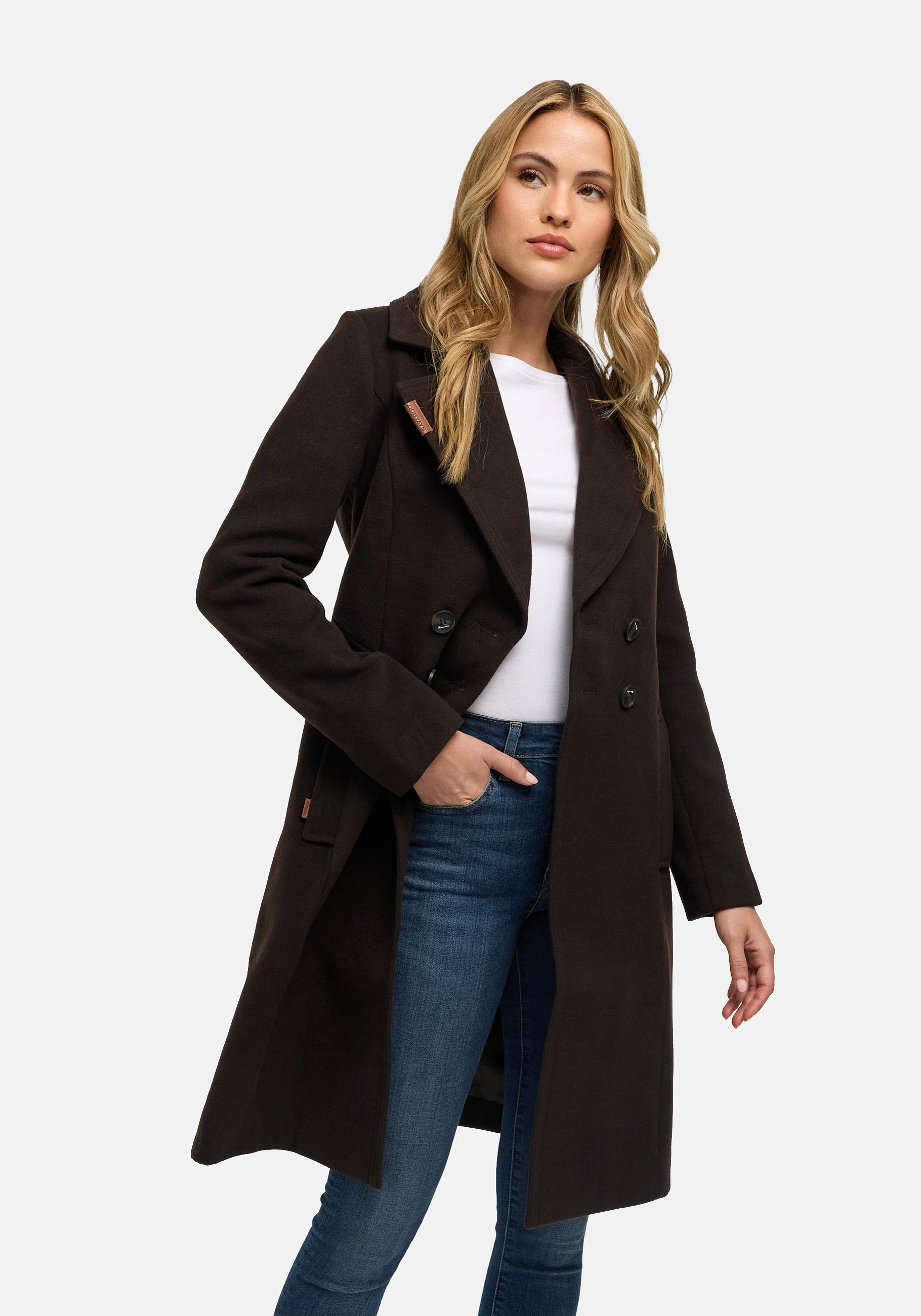 Navahoo Wintermantel "Wooly" edler Damen Trenchcoat in Wollmantel-Optik