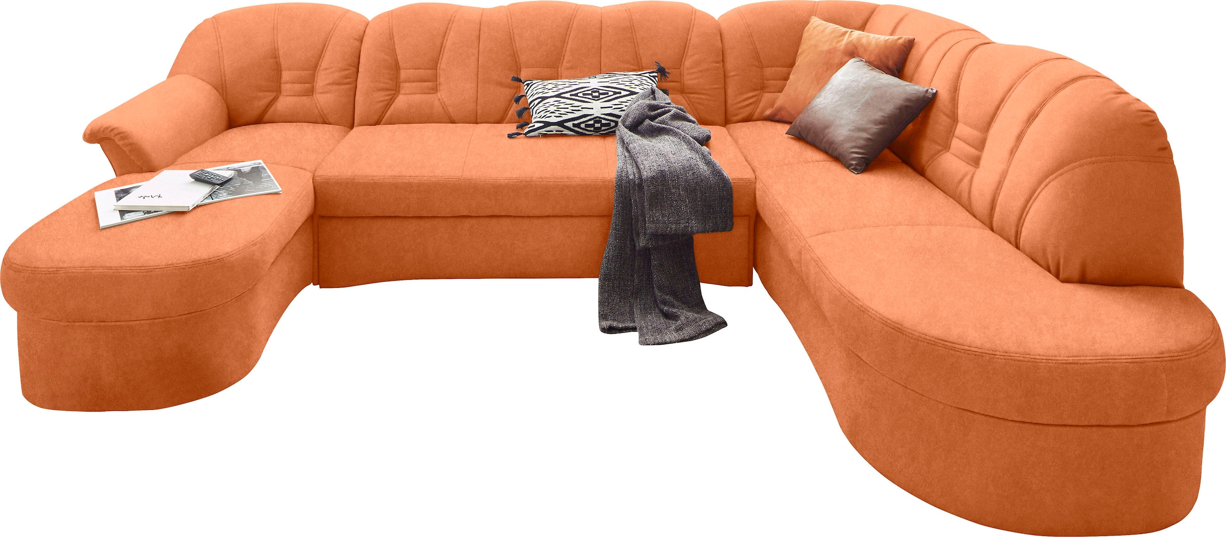 DOMO collection Wohnlandschaft »Elva, zeitlose Formensprache, elegante Rückensteppung, U-Form«, wahlweise mit Bettfunktion und Federkern