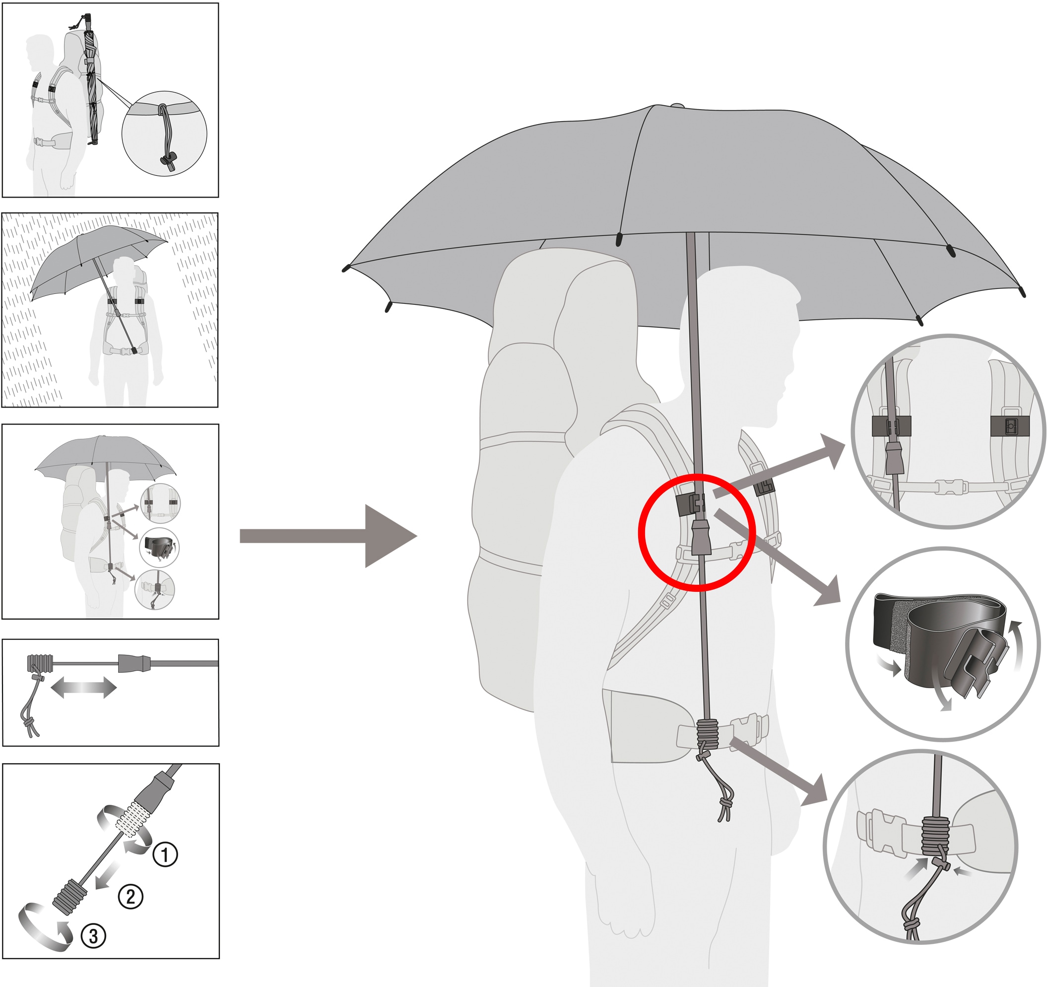 EuroSCHIRM® Stockregenschirm »Swing handsfree, silber«, verlängerbarer Schaft, handfrei tragbar und mit UV-Schutz 50+