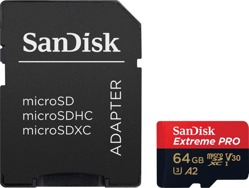 SANDISK Speicherkarte "Extreme PRO microSDXC -UHS-I-KARTE", 64 GB, schwarz, Speicherkarten