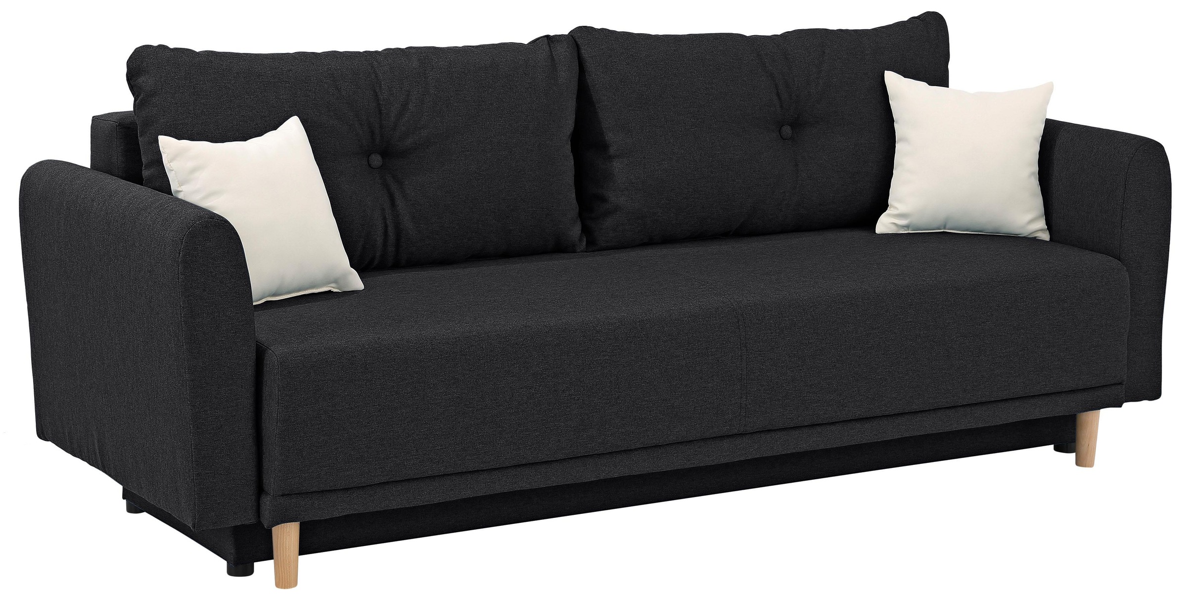 Home affaire Schlafsofa "Scandic, B: 219 cm, Liegel. 137x195 cm" Schlaffunktion, Bettkasten & 2 Zierkissen, Federkern