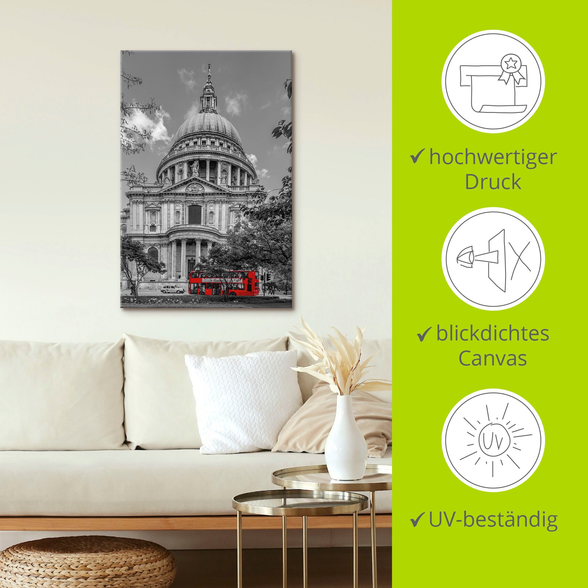 Artland Leinwandbild »London St. Paul’s Cathedral & Roter Bus«, London, (1 St.), auf Keilrahmen gespannt