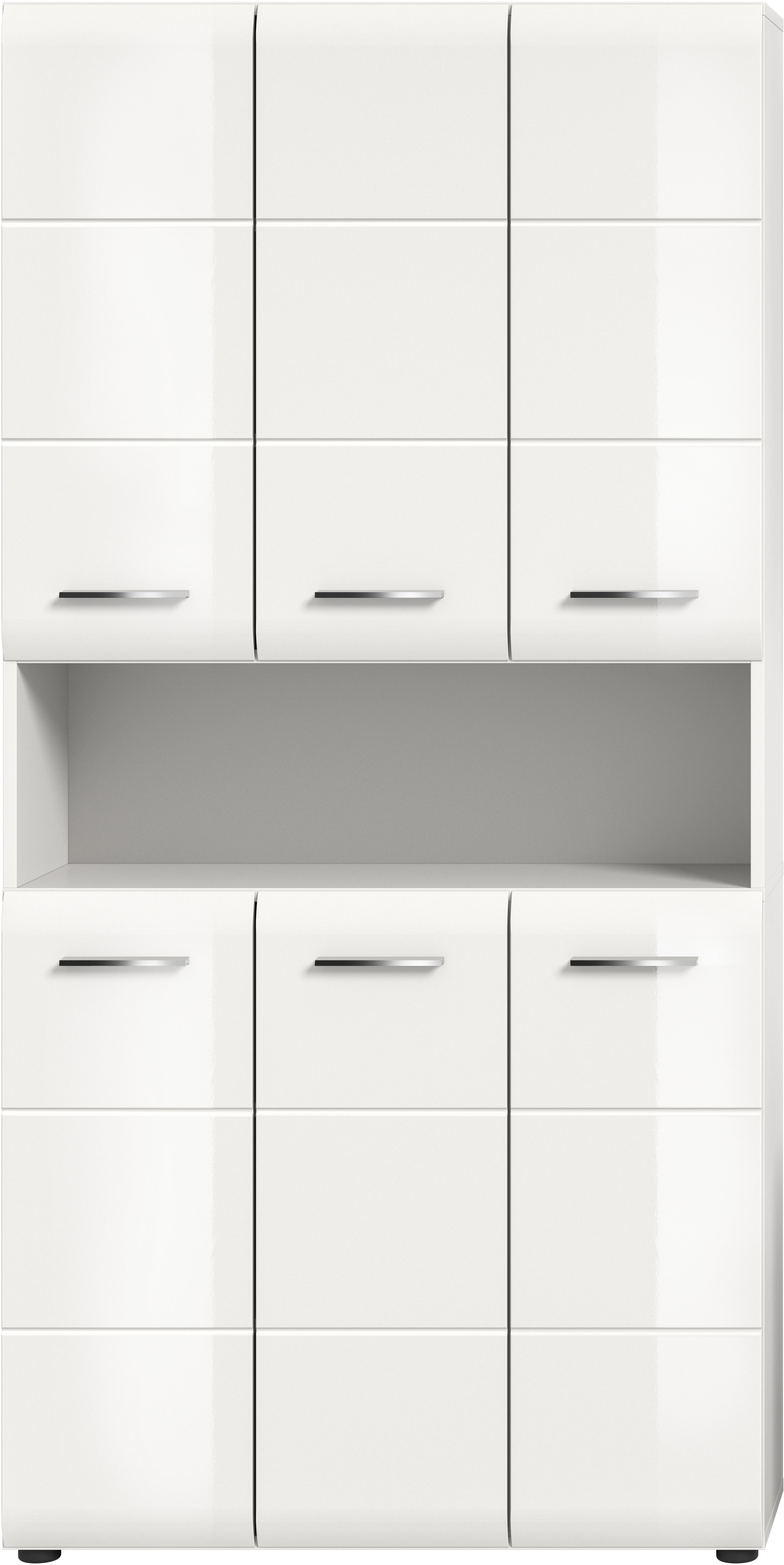welltime Stauraumschrank "FLORENZ, Höhe 185 cm, 4 oder 6 Türen, viel Stauraum" TOPSELLER, 1 Stk. tlg. hochwertige MDF Front, Griff schwarz, Badschrank, Bad
