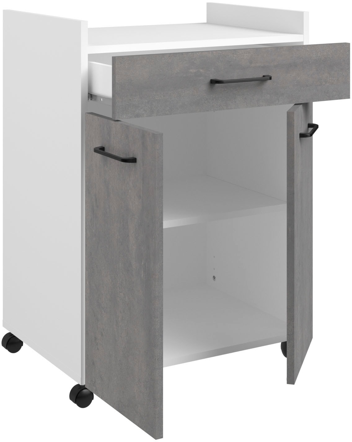 Parisot Schrank-Set »Parisot, Malice 5 - Buffet, Beistellschrank / Insel auf Rollen«, (3 St., Buffet, Beistellschrank, Insel - Mehrzweckrank Set), Beistellschrank auf Rollen, Insel mit Sitzgelegenheit, Beton-Optik