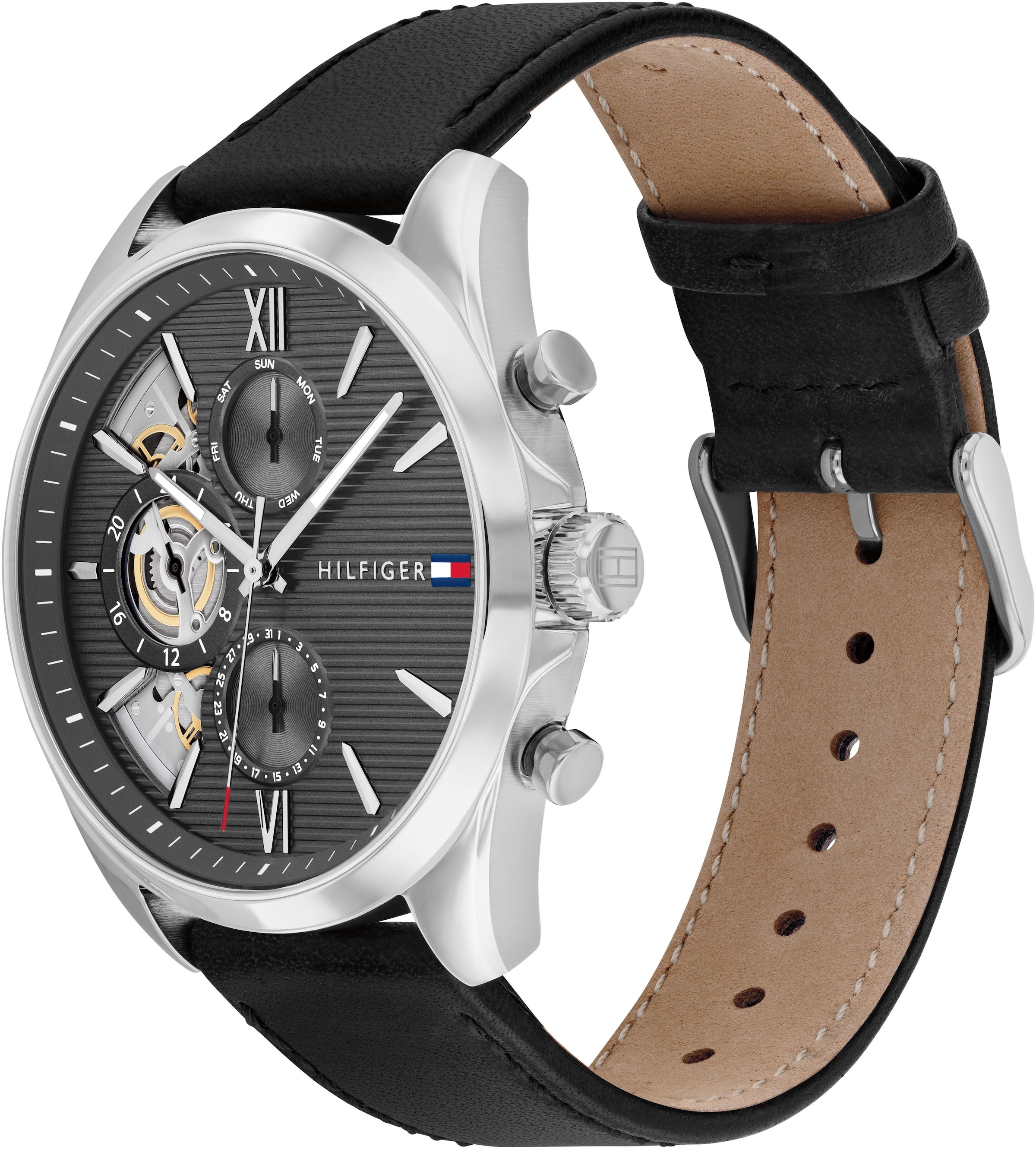 Tommy Hilfiger Multifunktionsuhr »BAKER«, Quarzuhr, Armbanduhr, Herrenuhr, Lederarmband, analog, Tag, Wochentag