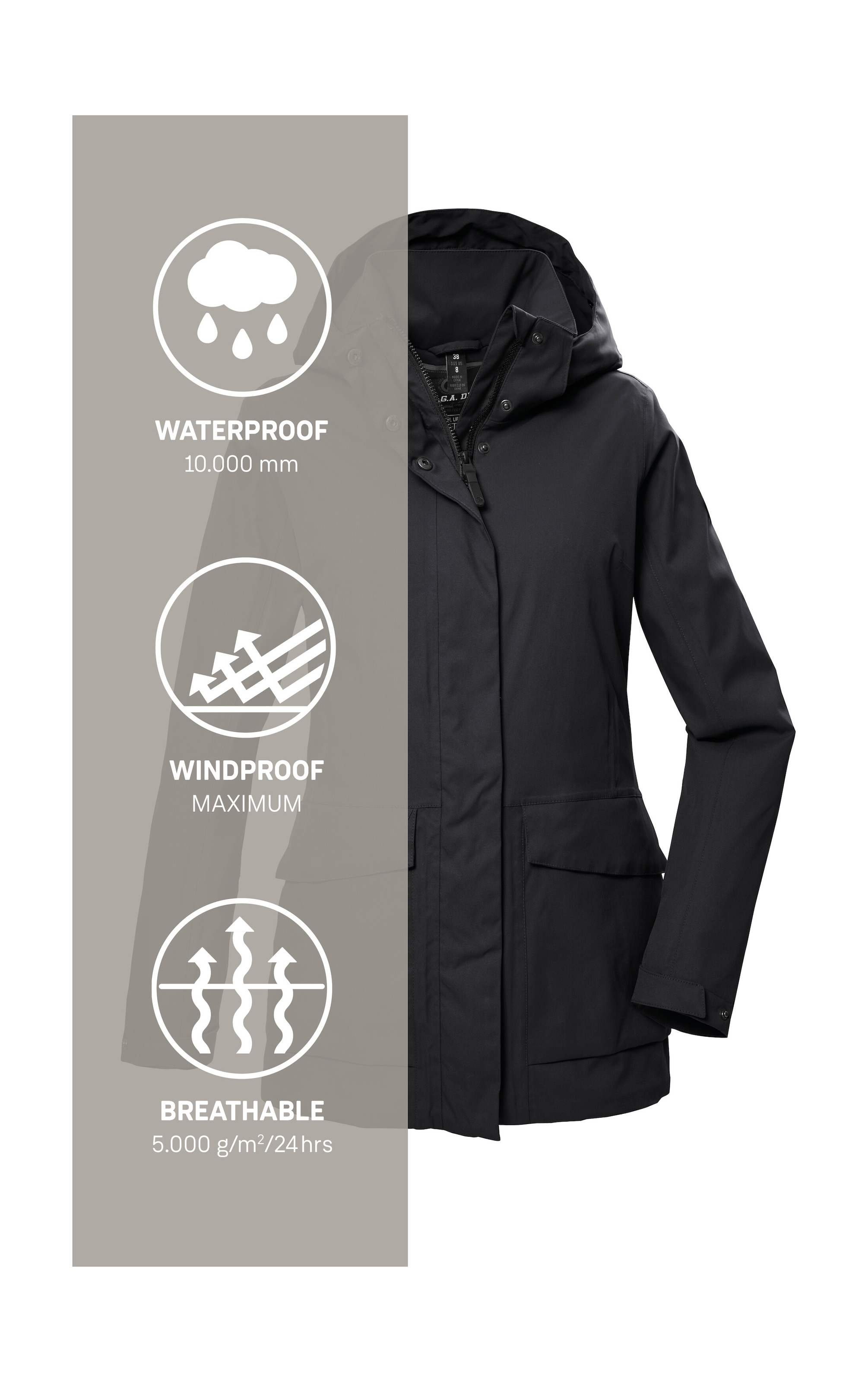 G.I.G.A. DX by killtec Funktionsjacke »GS 54 WMN JCKT«, Wasserdicht, atmungsaktiv, recycelte Materialien, abnehmbare Kapuze