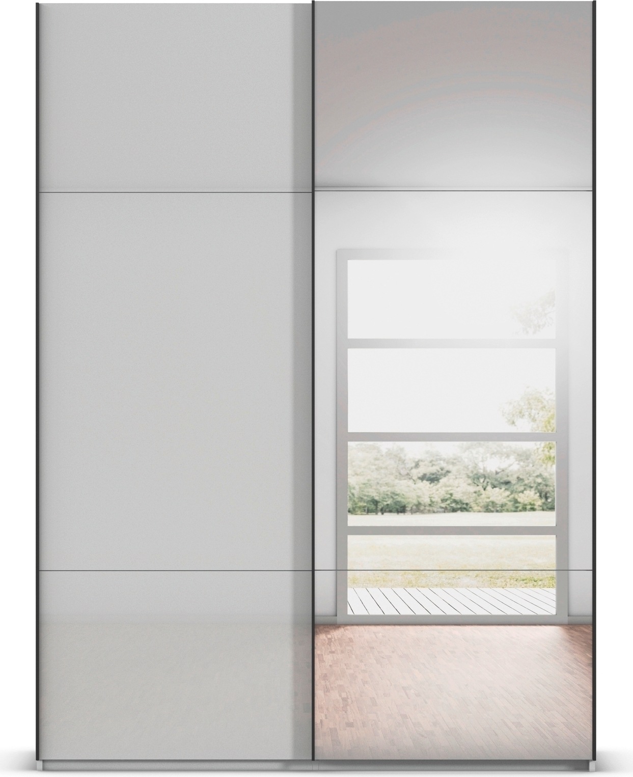 rauch Schwebetürenschrank »Kleiderschrank Schrank Garderobe Schlafzimmerschrank CONTIDO«, (in 3 verschiedenen Ausstattungen BASIC/CLASSIC/PREMIUM), aus hochwertigem Material in 6 Breiten 2 Griff-Farben MADE IN GERMANY