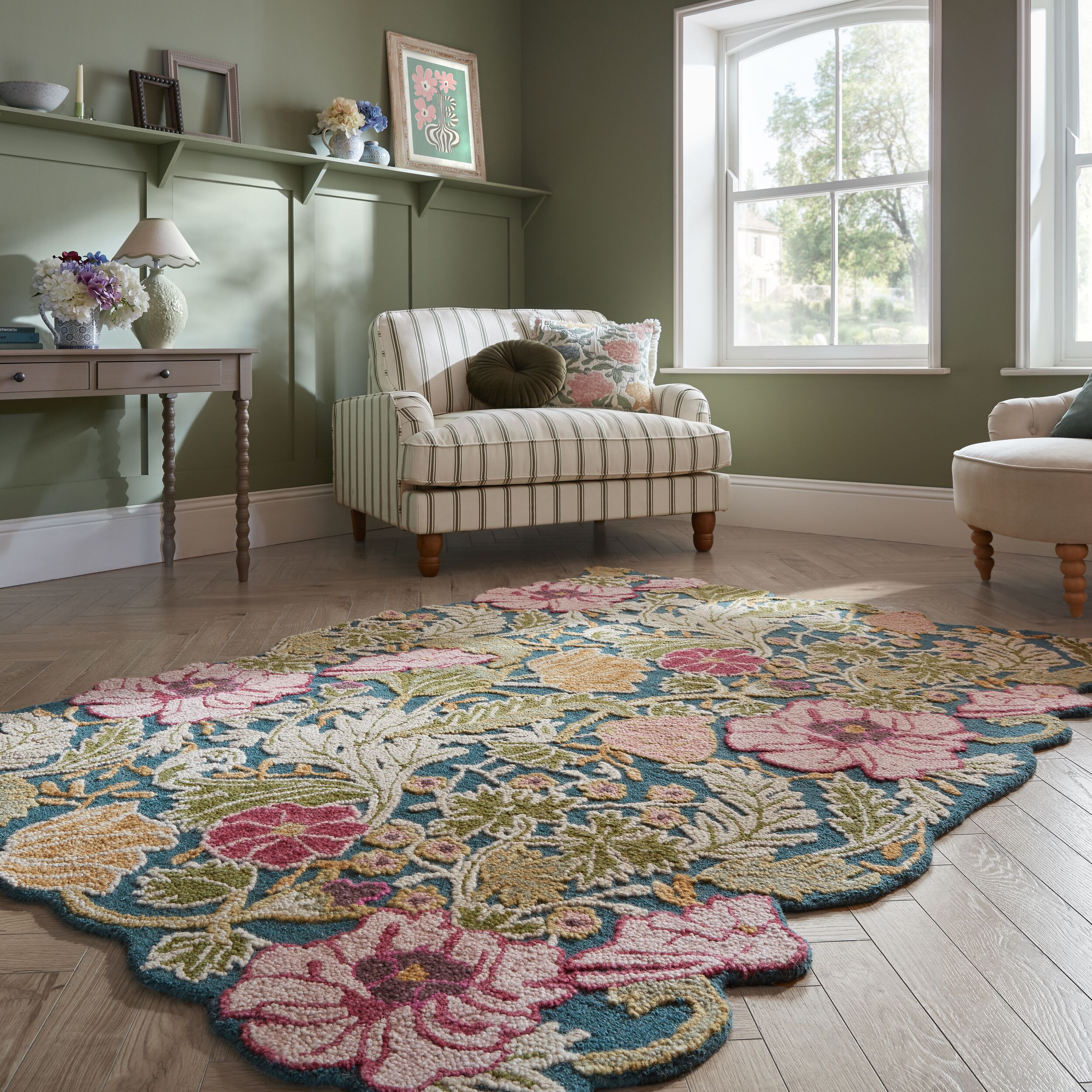 FLAIR RUGS Wollteppich "Daphne Floral, 100% Wolle auch als Läufer" rechteckig 10 mm Höhe organischen Blumenmotive, Wohnzimmer, Schlafzimmer, Esszimmer