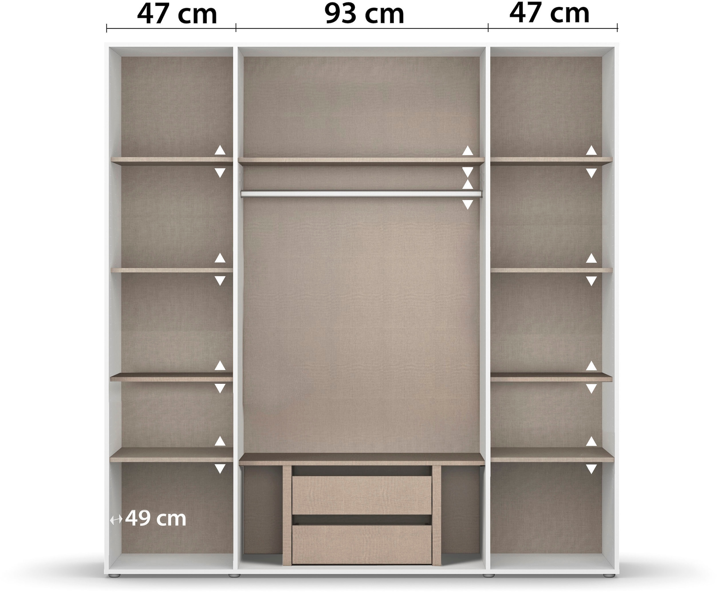 rauch Drehtürenschrank »Kleiderschrank Schrank Garderobe Wäscheschrank NAGATA viel Stauraum«, (in 3 verschiedenen Ausstattungen BASIC/CLASSIC/PREMIUM), mit modernen Stangengriffen in Graumetallic TOPSELLER MADE IN GERMANY