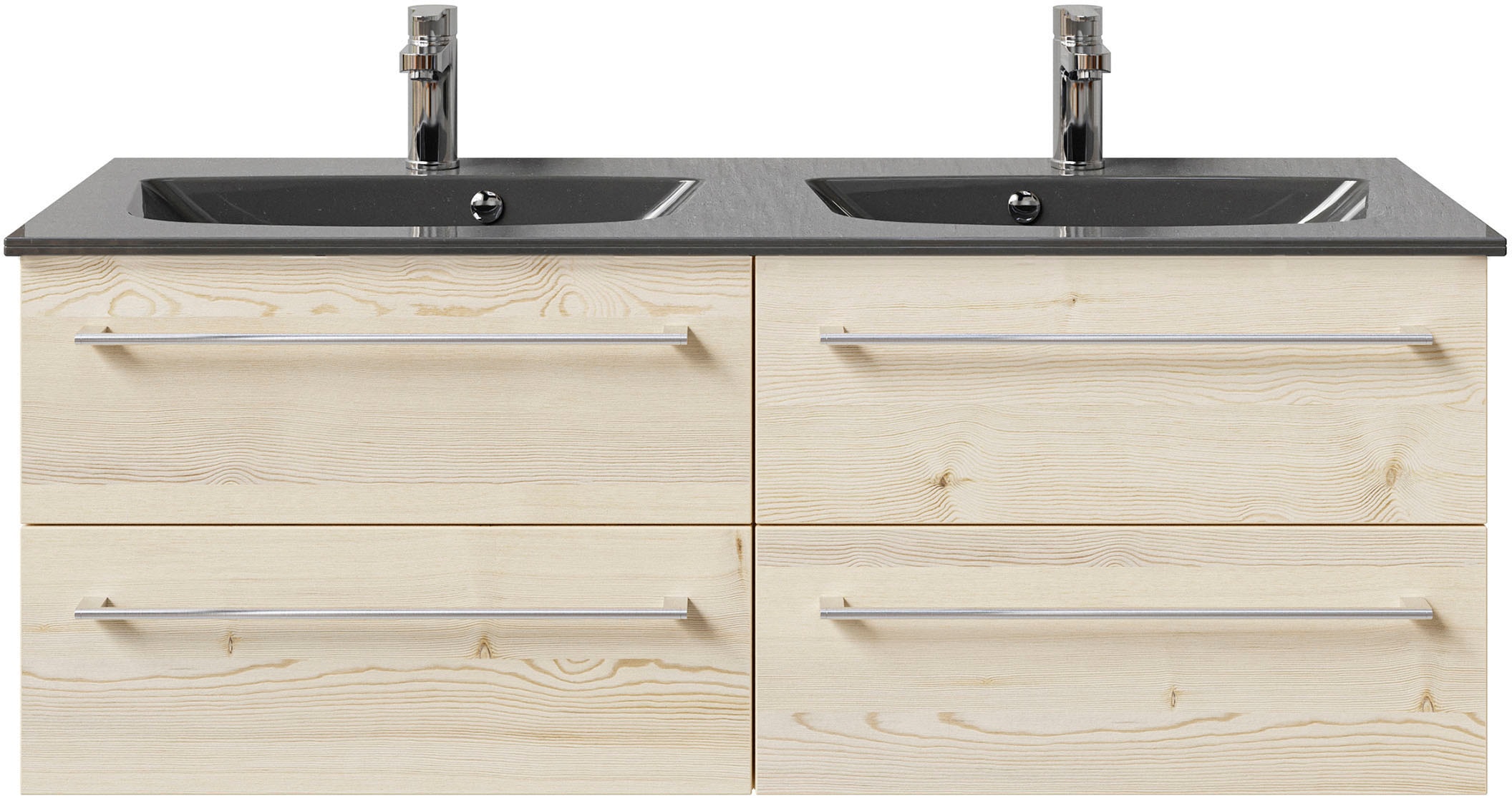 Saphir Badmöbel-Set »Serie 6025 2-teilig Mineralmarmor-Waschtisch mit LED-Spiegelschrank«, (2 St.), Waschplatz 132cm breit, 4 Schubladen, 2 Spiegel-Türen, inkl Türdämpfer