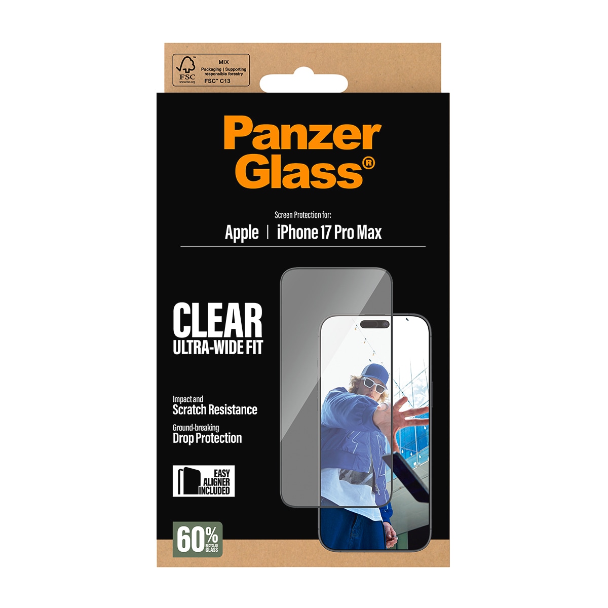 CARE by PanzerGlass Displayschutzglas »Ultra-Wide Fit Screen Protector«, für Apple iPhone 17 Pro Max, Displayschutzfolie, Schutzfolie, Bildschirmschutz, kratz- & stoßfest