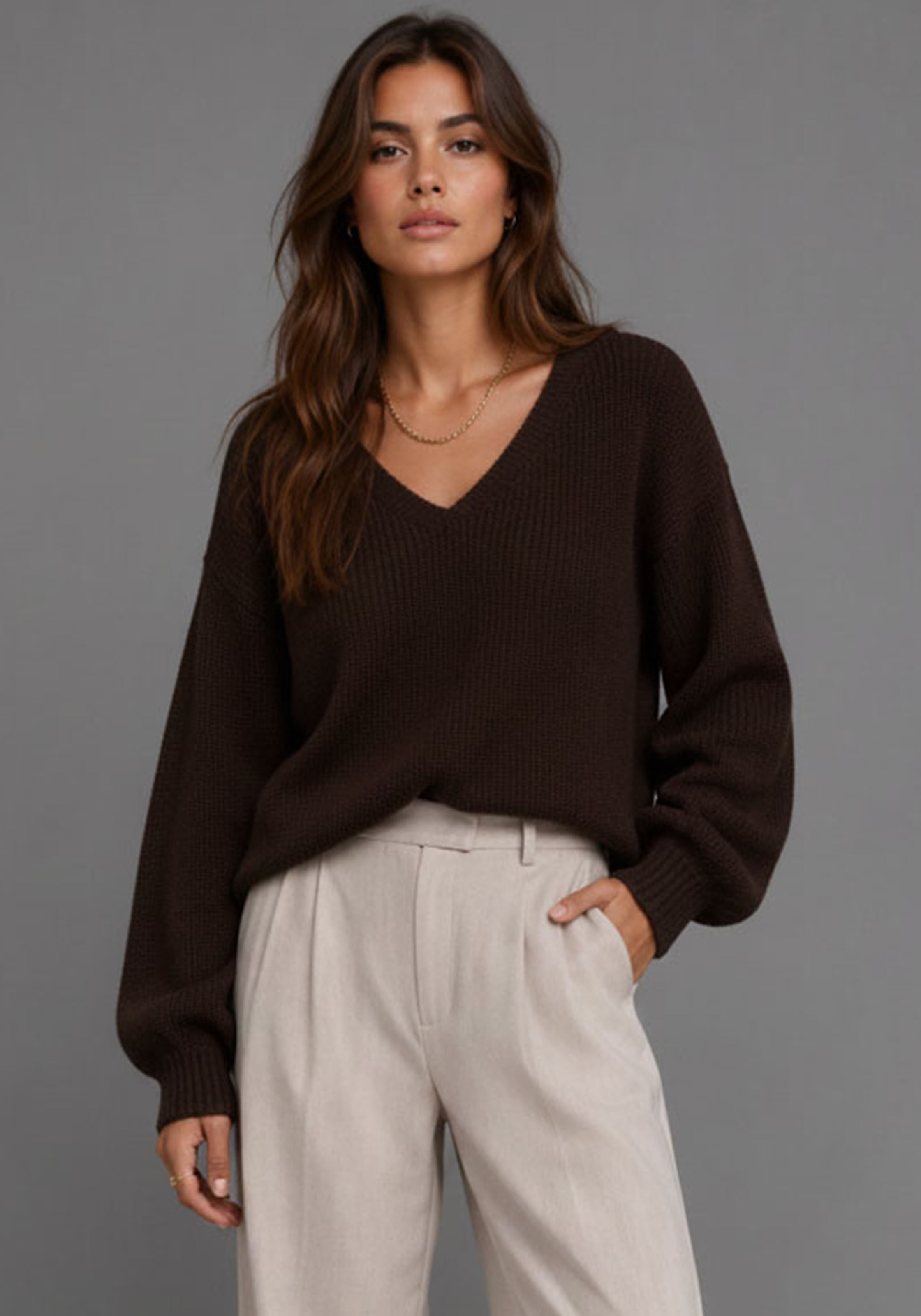 Laura Scott V-Ausschnitt-Pullover "mit moderner Oversize-Passform" aus Grobstrick