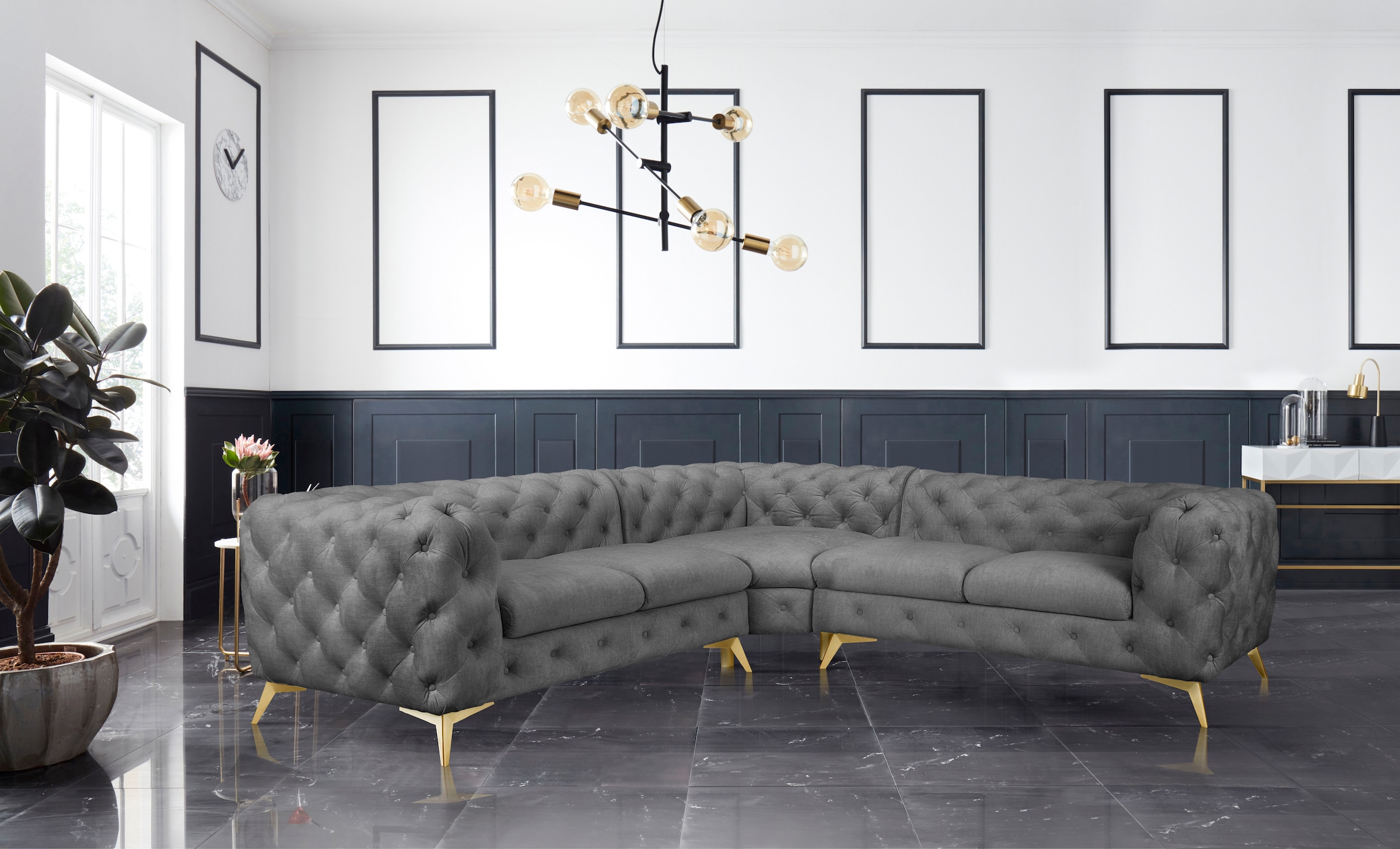 Leonique Chesterfield-Sofa "Ecksofa GLYNIS L-Form mit Wellenunterfederung, günstig online kaufen