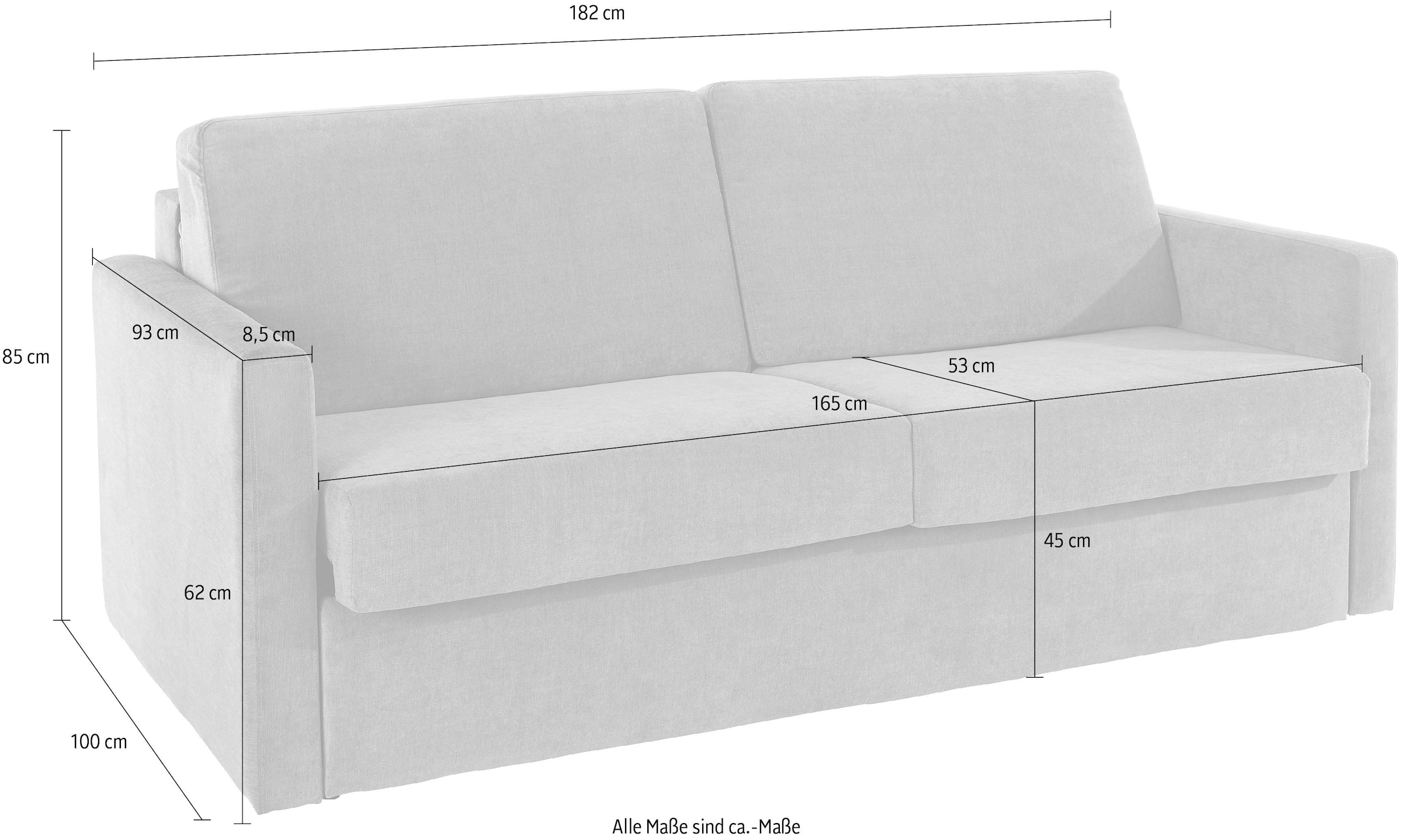 Places of Style Schlafsofa »GOLDPOINT 182cm, Dauerschläfer, Liegefläche 140/200 cm,«, 3-Sitzer mit Bettfunktion, Bonell-Federkernmatratze