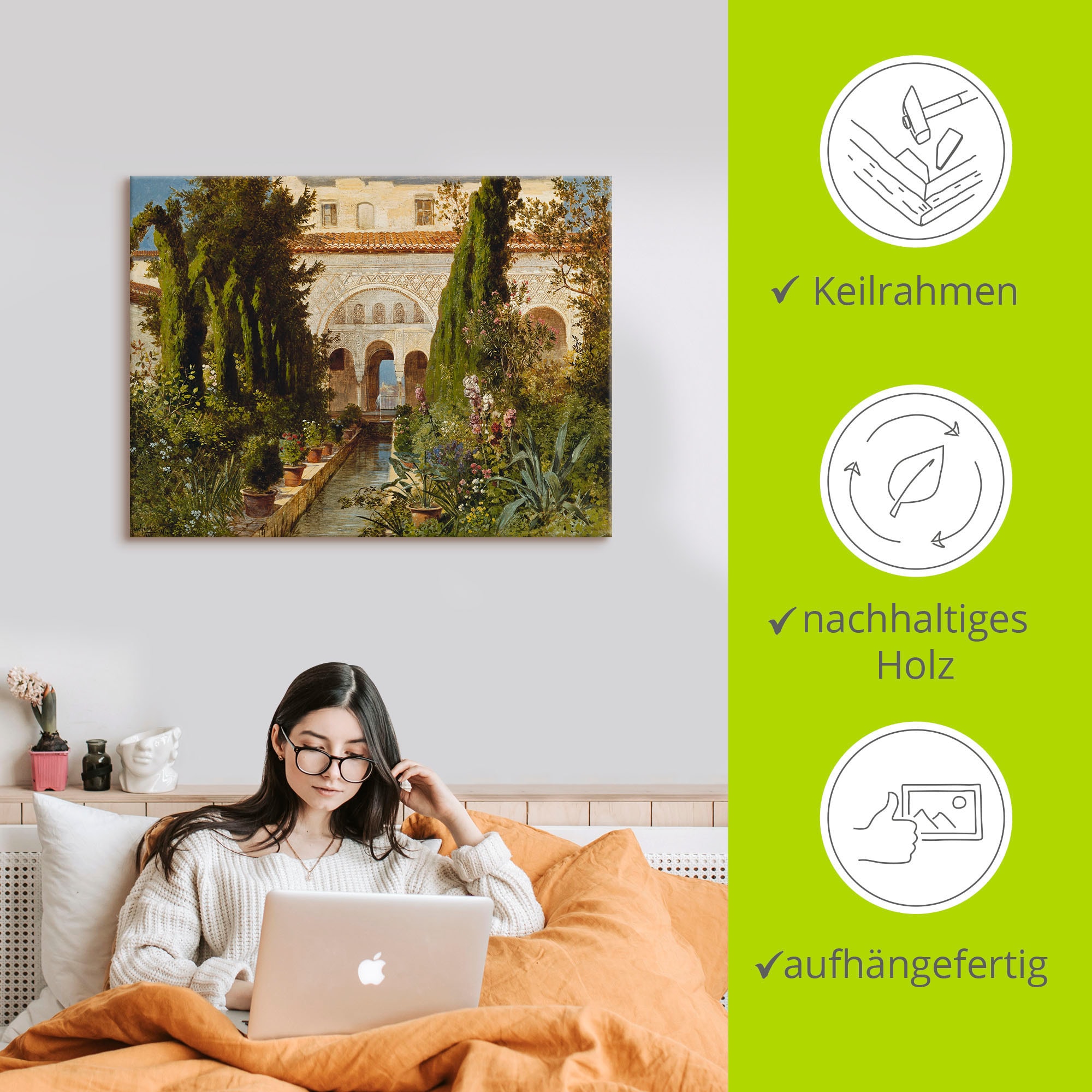 Artland Leinwandbild »Der Garten des Generalife bei Granada«, Garten, (1 St.), auf Keilrahmen gespannt