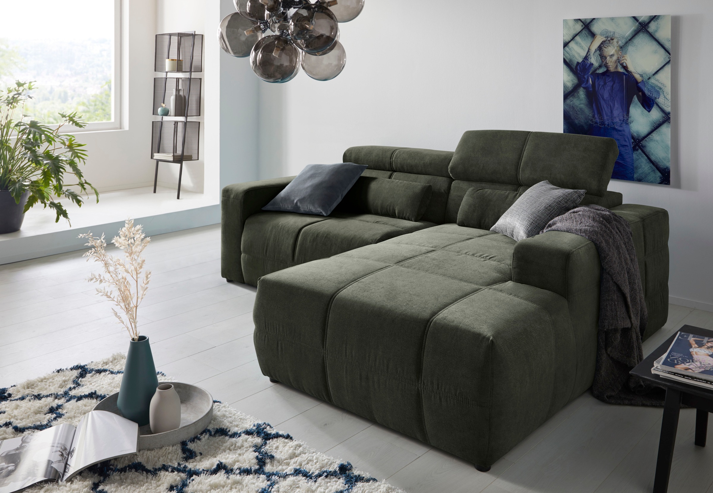 DOMO collection Ecksofa "BRANDON inkl. Kopfteilverstellung, 214x100x80 cm, L-Form" Mit Kopfteilverstellung, auch in Leder und Cord, L-Form