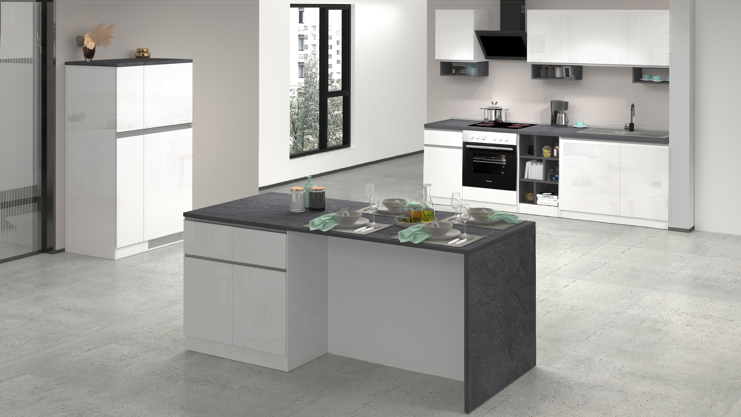 KOCHSTATION Kücheninsel »Sole,Kochinsel,Küchenarbeitsblock,Inselküche,Arbeitsinsel«, Breite 200 cm mit 4 Türen,4 Schubkästen, Aluminiumgriff