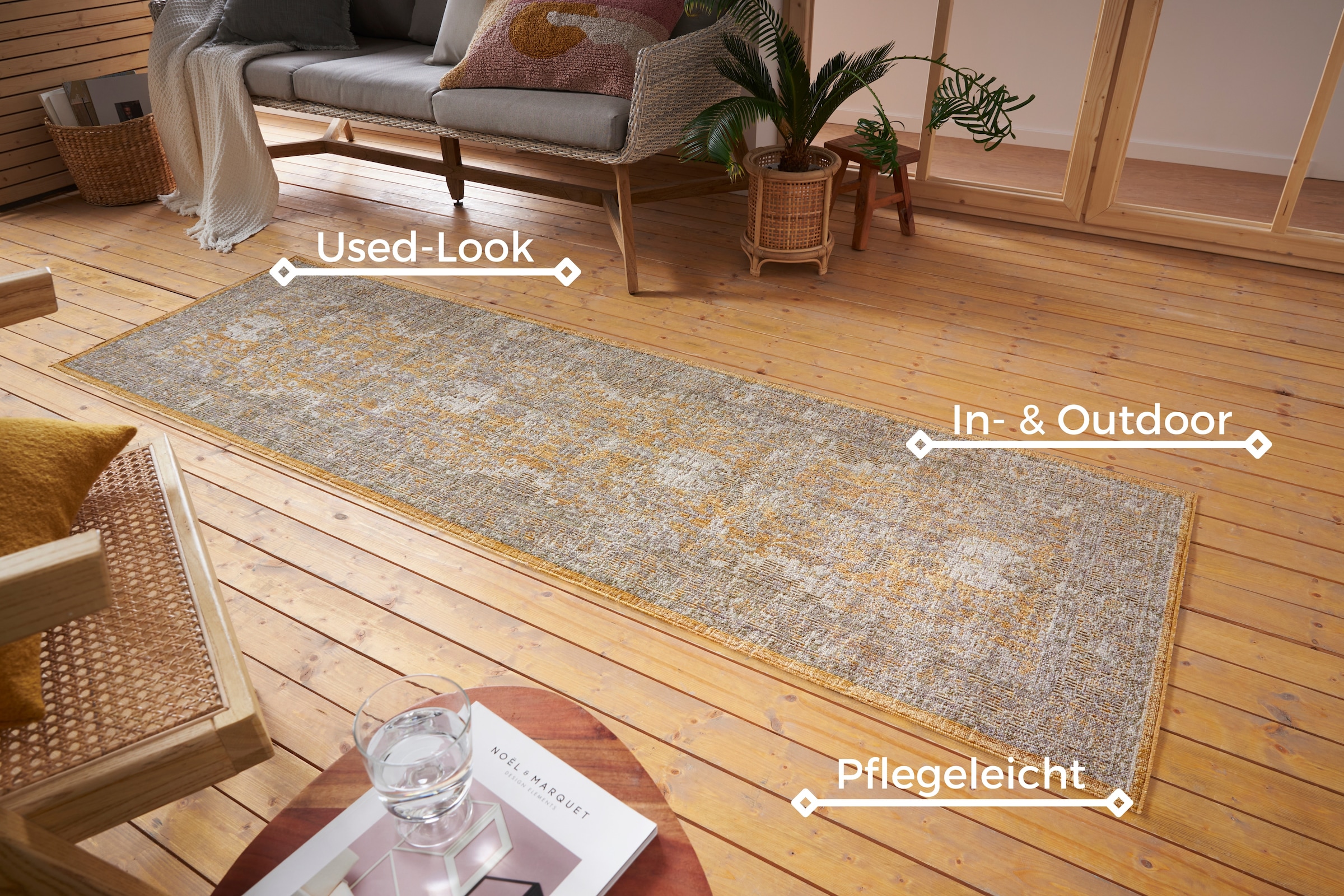 NORTHRUGS Teppich »Luxor«, rechteckig, 3 mm Höhe, In-& Outdoor, Läufer, wetterfest, Balkon, Wohnzimmer, Orient