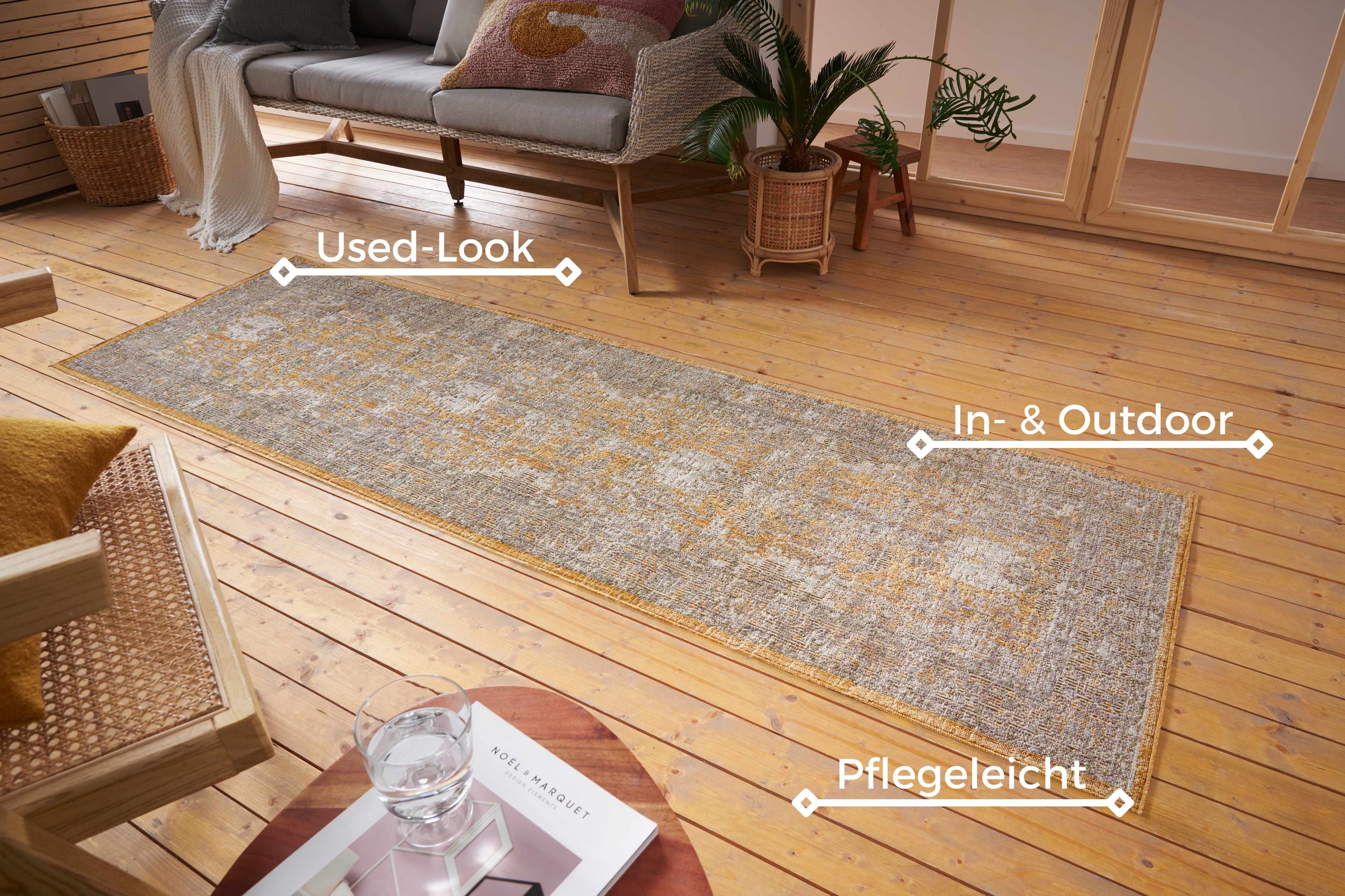 Thumbnail - NORTHRUGS Teppich "Luxor", rechteckig, 3 mm Höhe, In-& Outdoor, Läufer, wetterfest, Balkon, Wohnzimmer, Orient