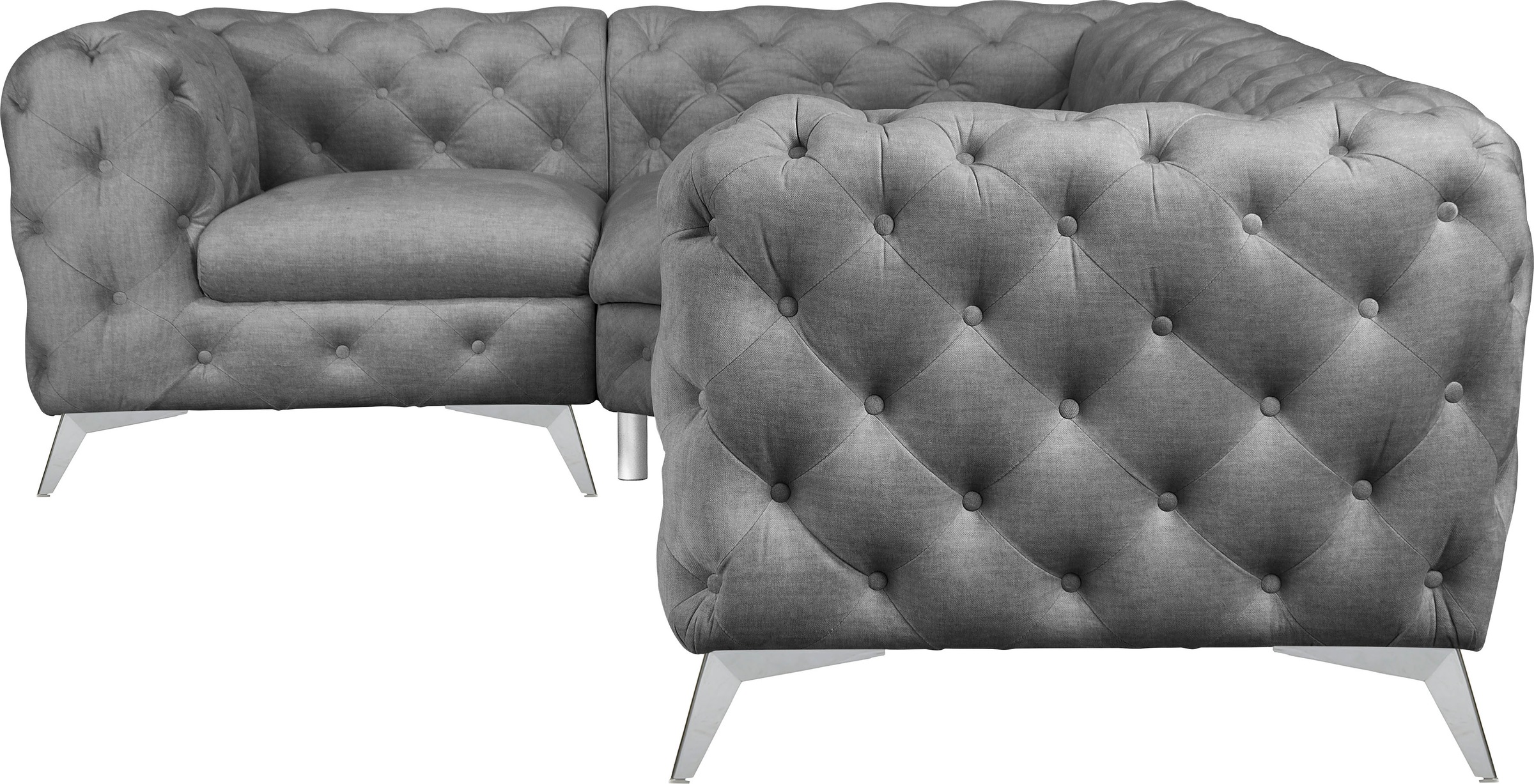 Leonique Chesterfield-Sofa »Ecksofa GLYNIS L-Form mit Wellenunterfederung, Maße B/T/H 264/204/75cm«, aufwändige Knopfheftung, moderne Chesterfield Optik, Fußfarbe wählbar