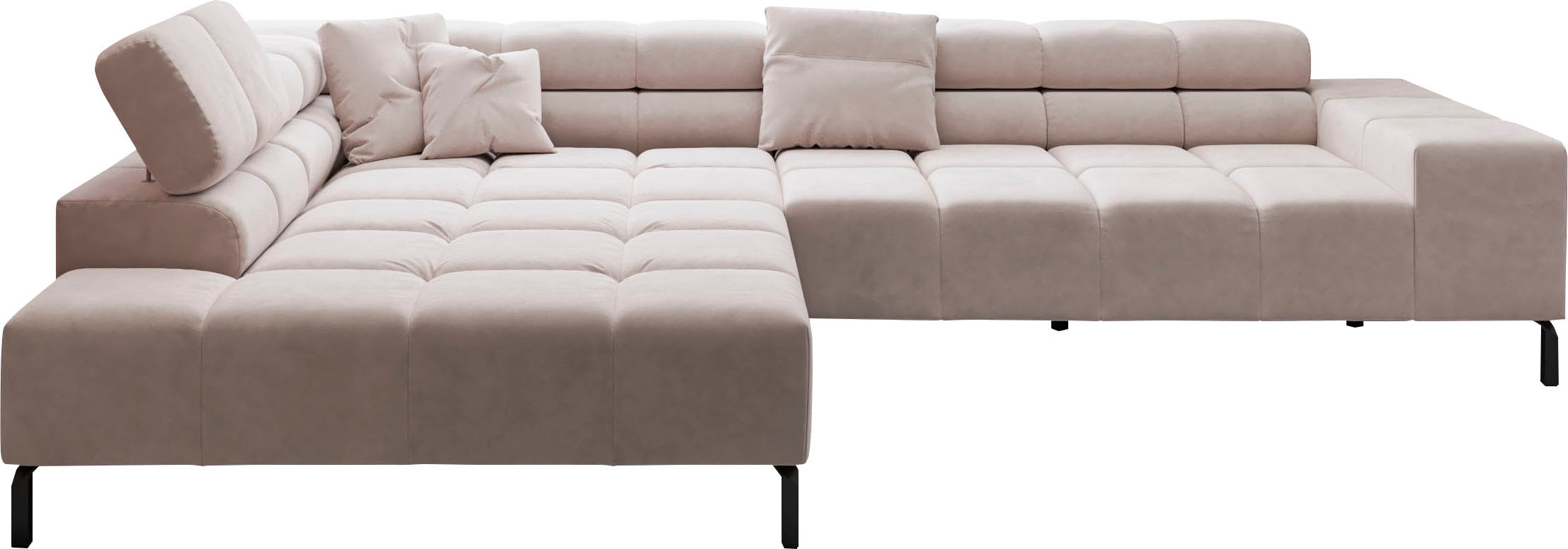 INOSIGN Ecksofa »Ancona New, wahlweise motorische Sitztiefenverstellung, auch in Cord«, feine Steppung, mit Kopfteilverstellung, 3 Zierkissen, L-Form