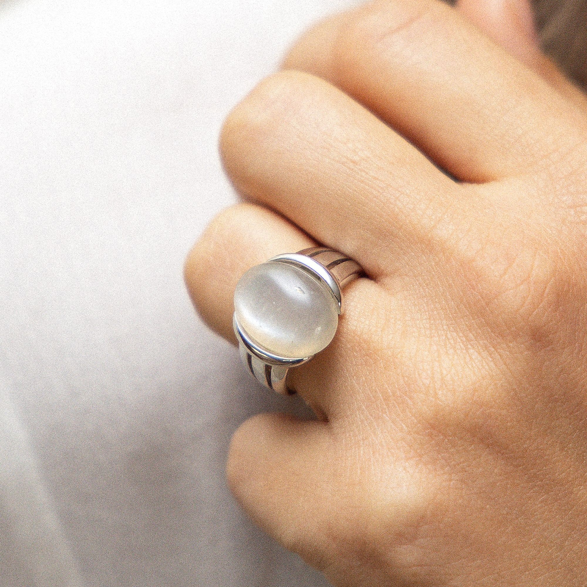 Zeeme Fingerring »Silber 925 rhodiniert mit echtem Mondstein 16x12mm«
