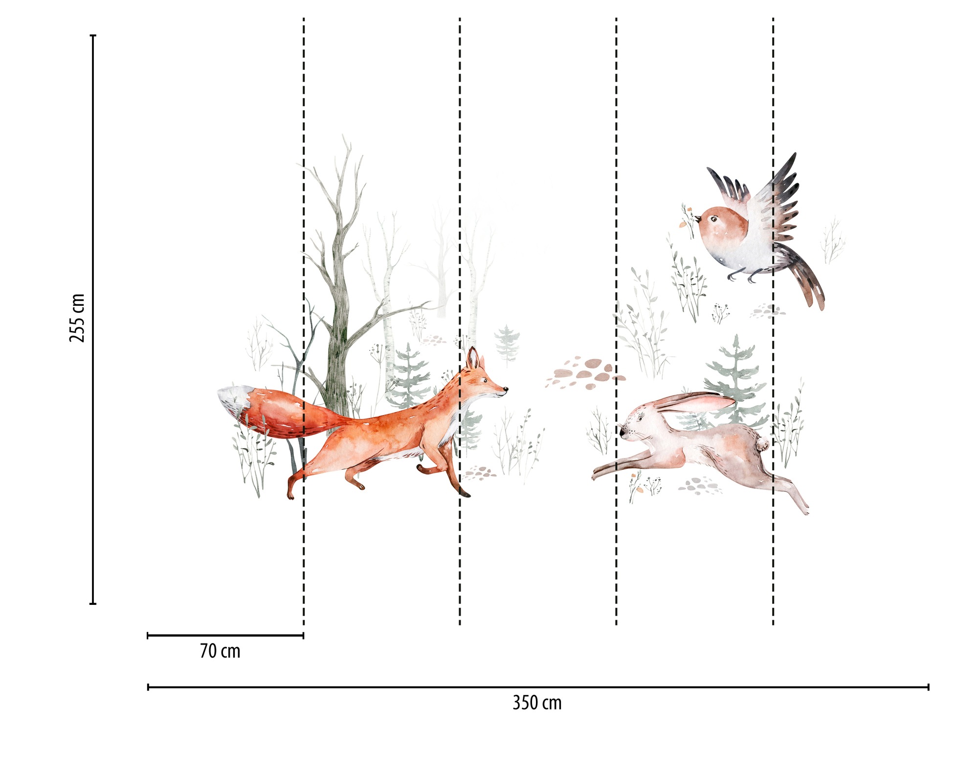 A.S. Création Vliestapete »Fototapete Fuchs Hase Vogel Aquarell  Waldtiere« matt strukturiert