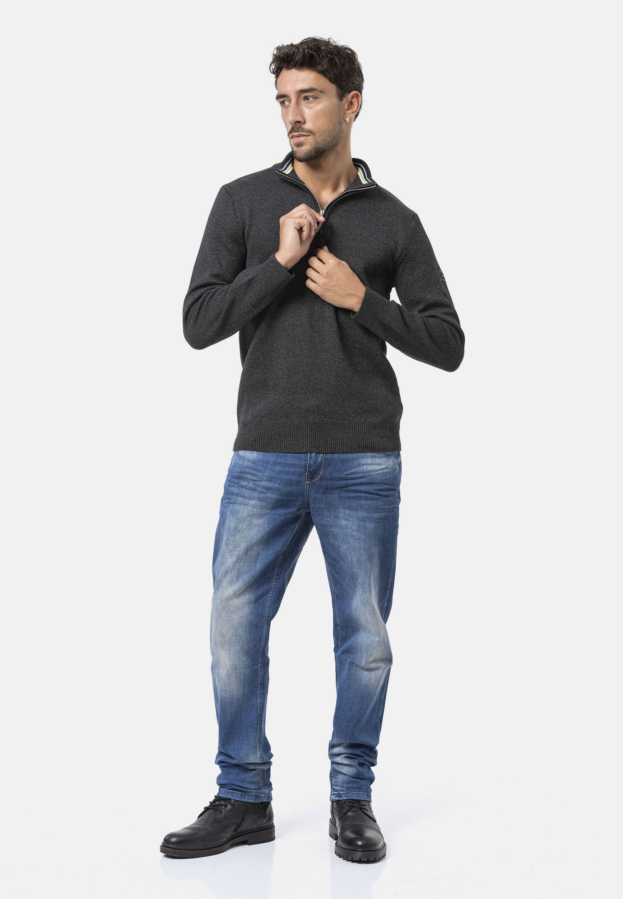 Cipo & Baxx Strickpullover »CP290« 1 Stk. tlg. aus reiner Baumwolle