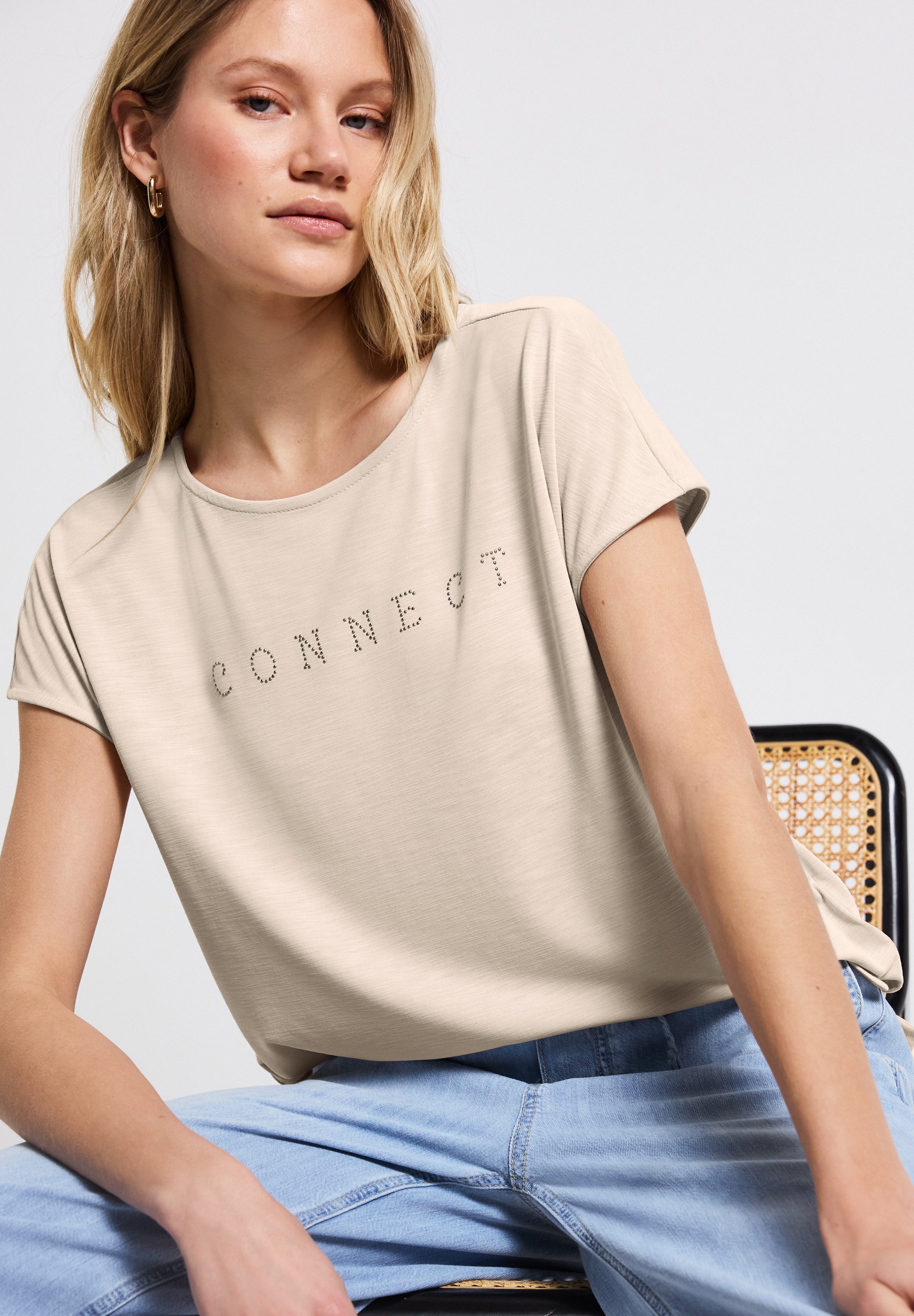 STREET ONE T-Shirt, mit Wording aus Schmucksteinen günstig online kaufen