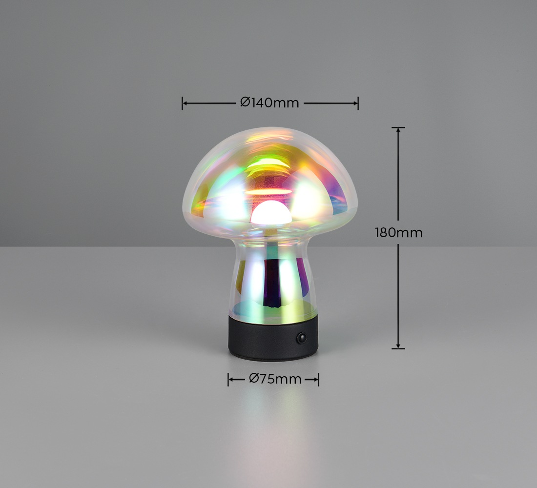 REALITY Leuchten LED Tischleuchte »DOOLEY, Akku LED Tischlampe aus Glas, Höhe 18 cm Ø 14cm, IP20 1,5W LED«, 1 flammig, Leuchtmittel LED-Board | LED fest integriert, 140 Lumen 3000K warmweiß, Touchdimmer, USB-Ladeanschluss