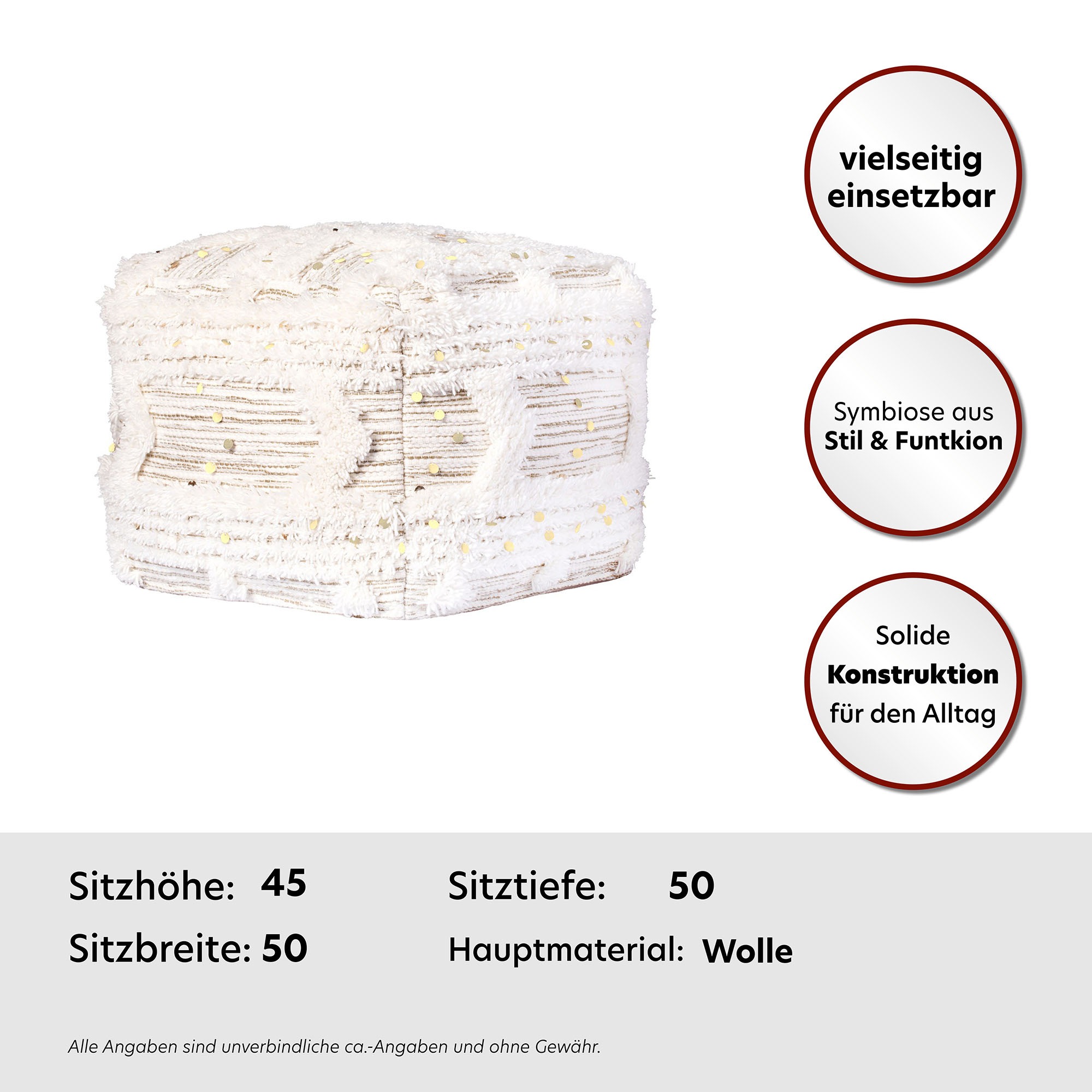 Thumbnail - Kayoom Pouf "Bohist 425 50cm x 50cm, Strukturen mit Fransen und Quasten" 1 Stk. tlg. handgefertigt, Unikat, sehr gut kom...