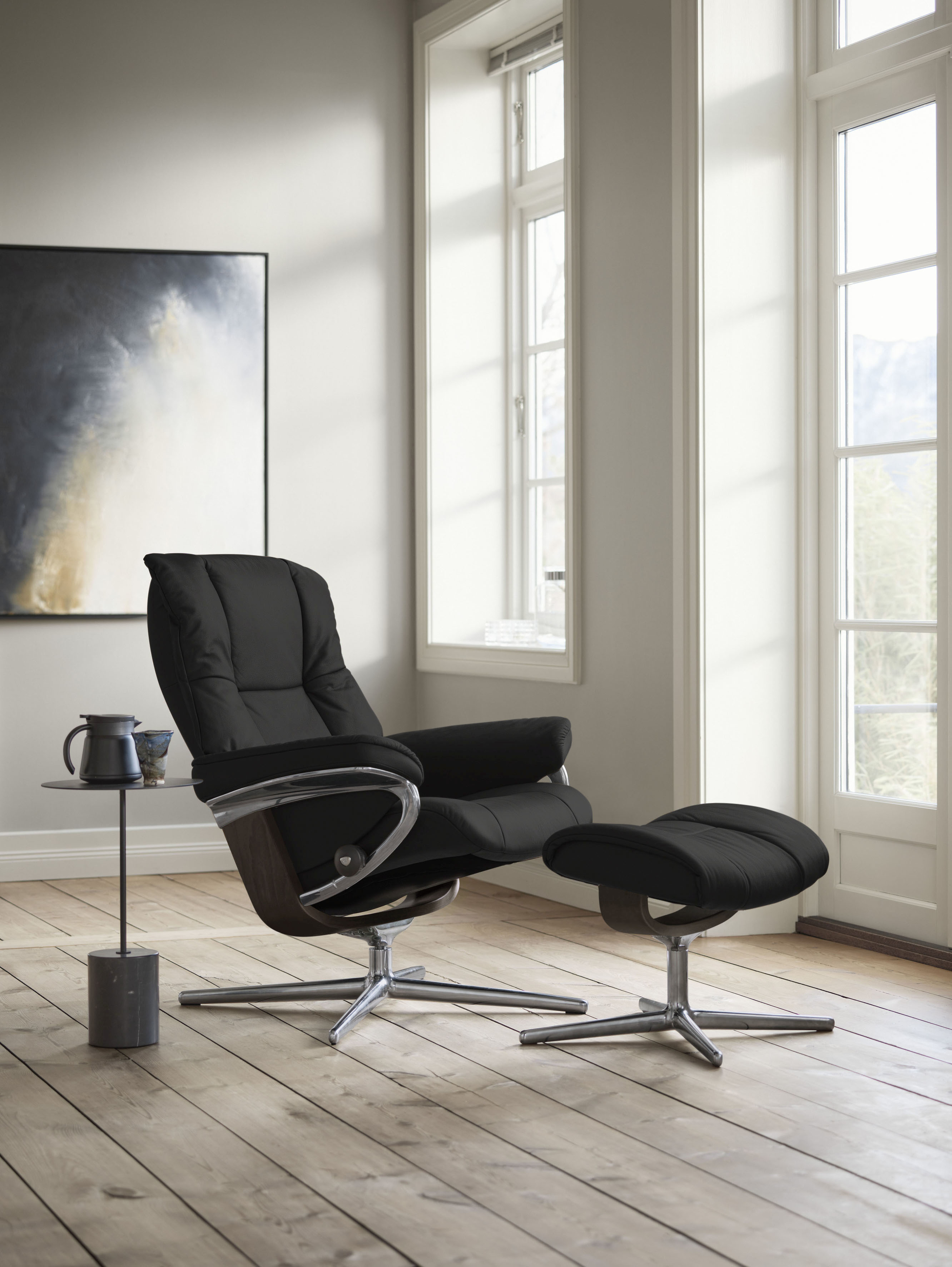 Stressless Relaxsessel "Mayfair" Set, Relaxsessel mit Hocker, mit Hocker, mit Cross Base, Größe S, M & L, Holzakzent Wenge