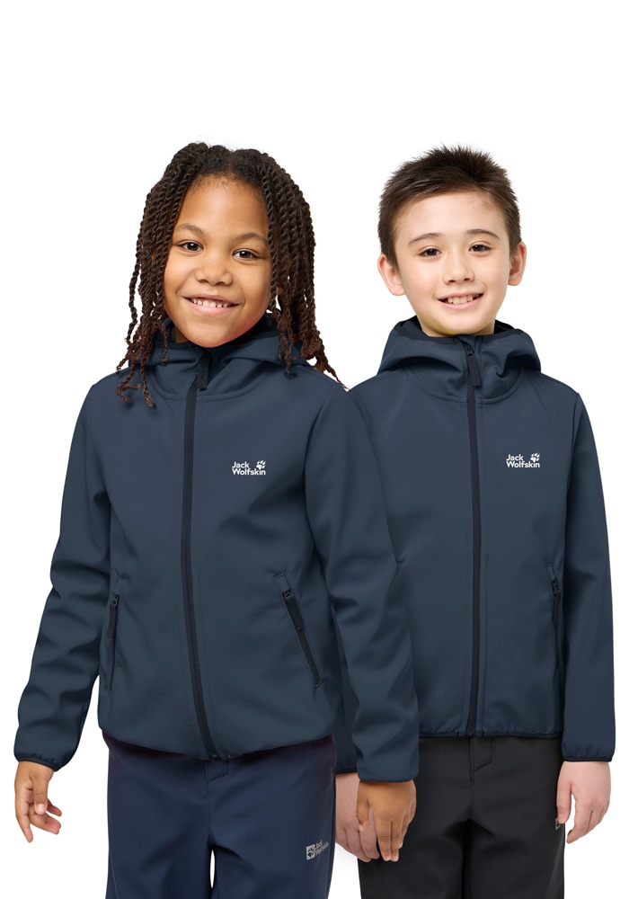 Jack Wolfskin Softshelljacke "FOURWINDS JACKET KIDS" mit Kapuze für Kinder, mit Kapuze, wasserabweisend