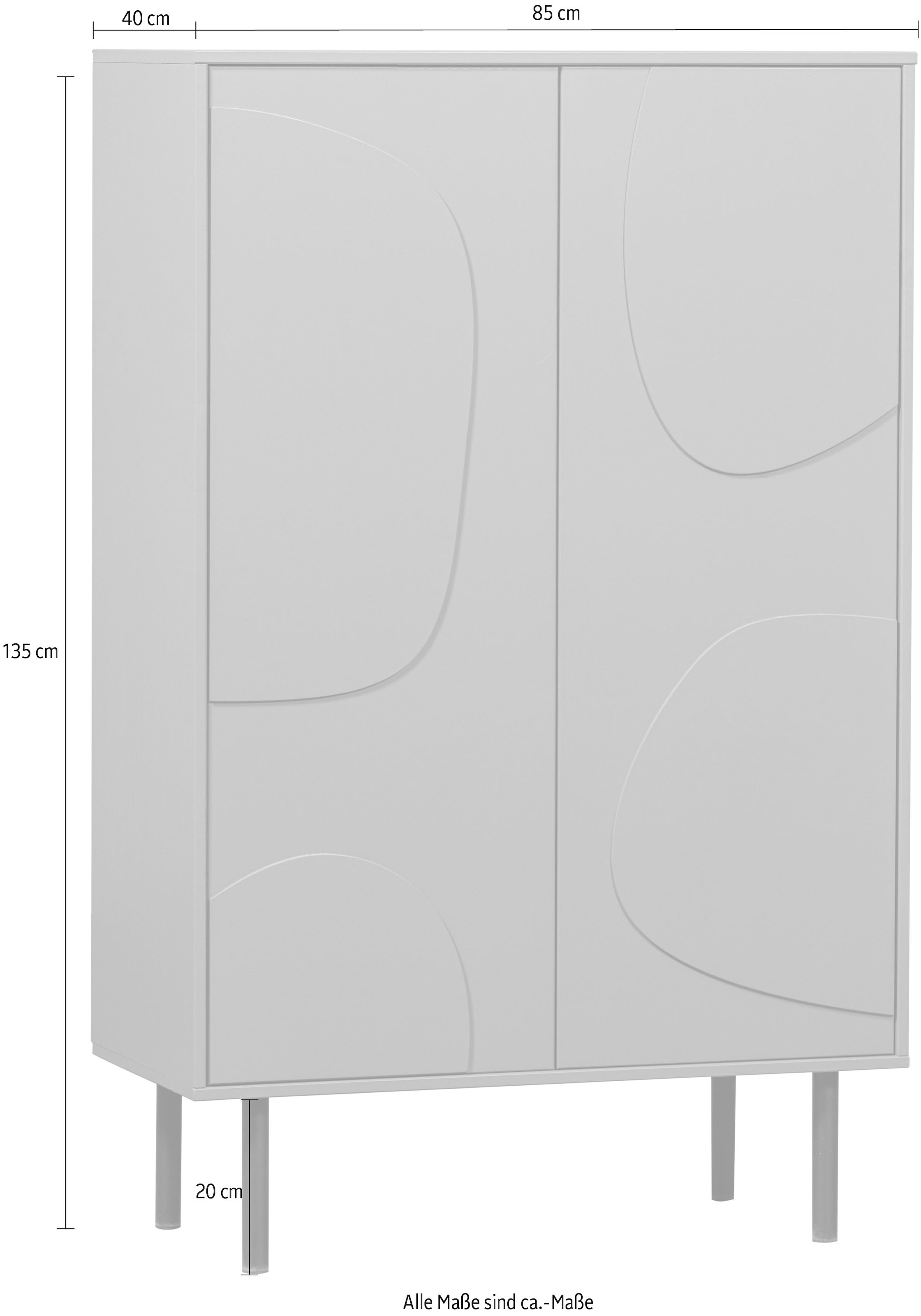 WOOOD Highboard »Cadiz Midi-Schrank«, Hochkommode mit verspielt verzierten Türen, Breite 85 cm/Höhe 135 cm