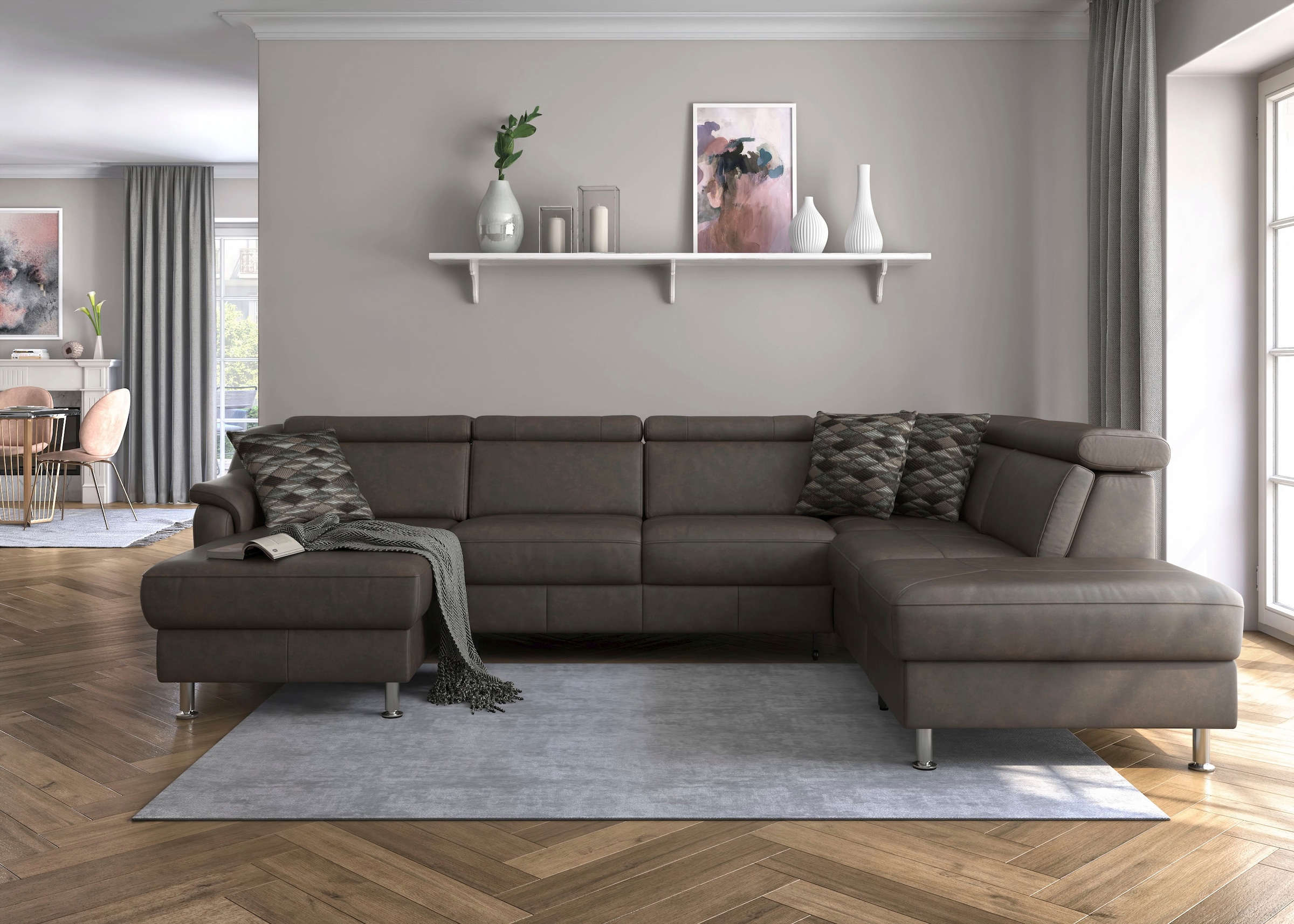 sit&more Wohnlandschaft »Freetown U-Form«, Kopfteilverstellung und Federkern, wahlweise mit Bettfunktion