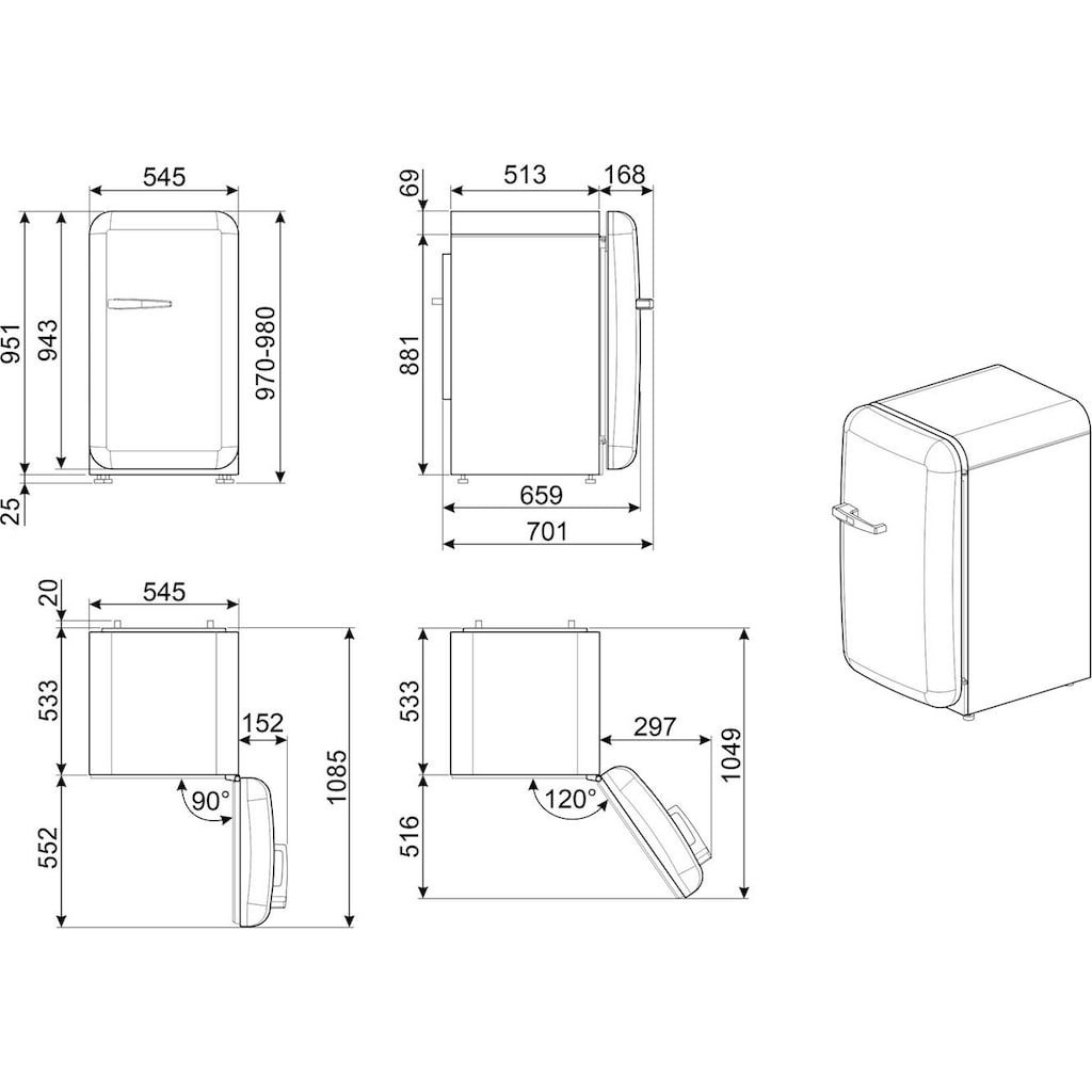 Smeg Kühlschrank »FAB10«, FAB10RRD5, 97 cm hoch, 54,5 cm breit