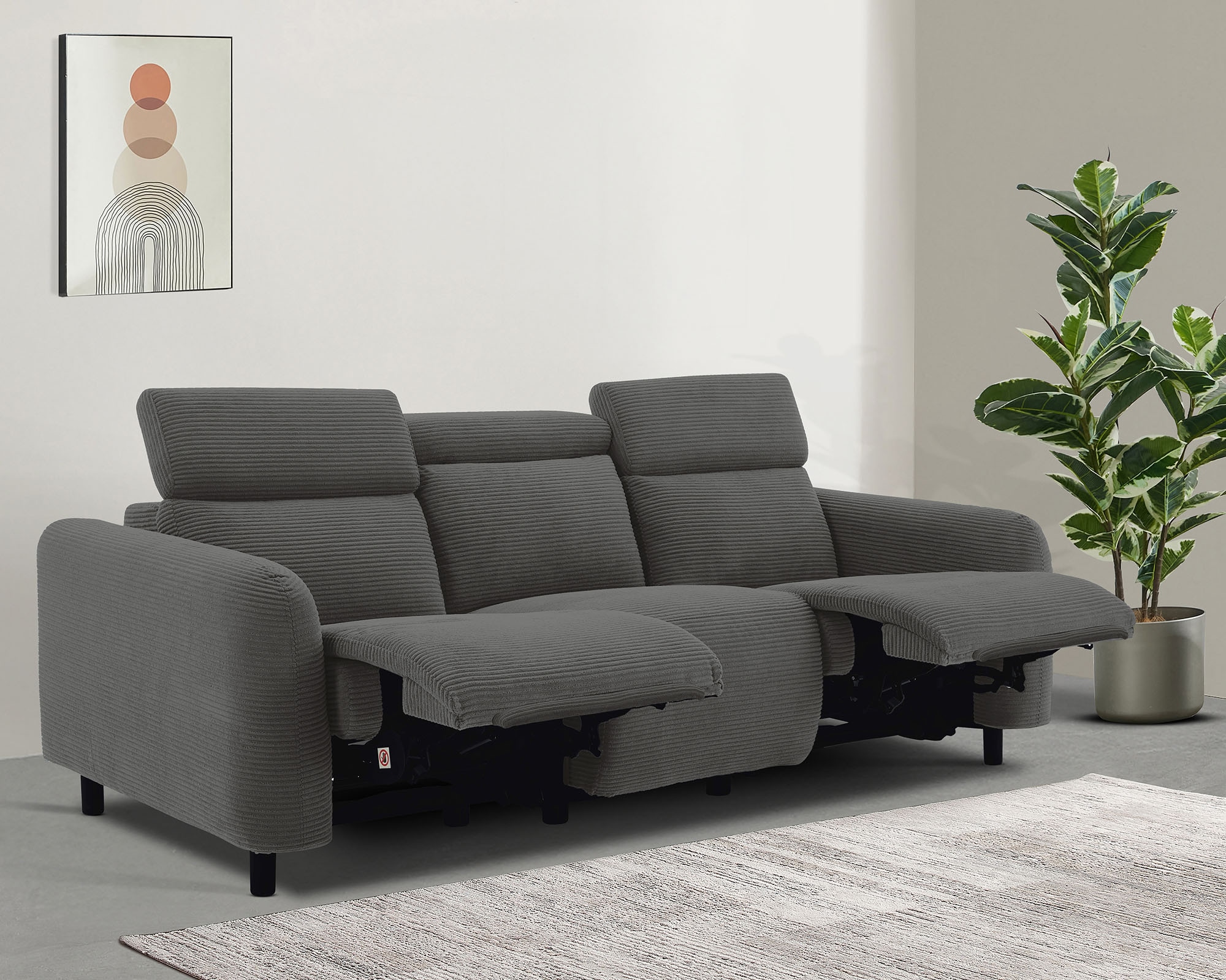 OTTO home 3-Sitzer »SKAANE Cord-Sofa, 229 cm, manuelle u. elektrische Relaxfunktion« Relax-Funktion in 2 Sitzen, Kopfteilverstellung, Federkernpolsterung