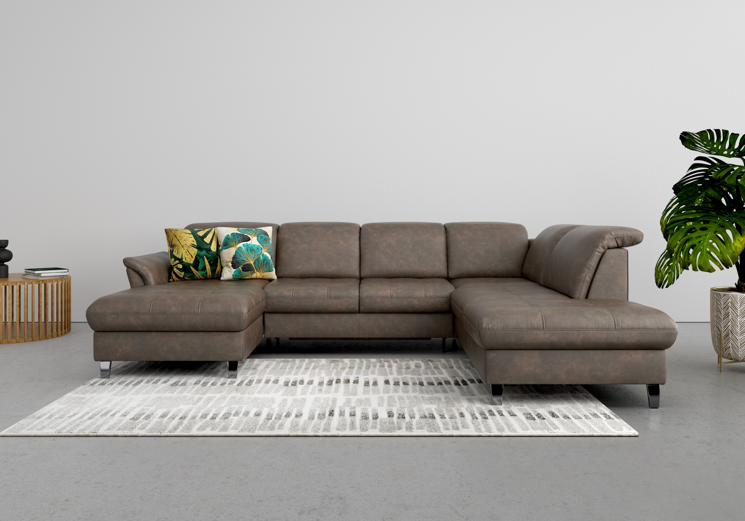 Wohnlandschaft SIT & MORE "Maggiore U-Form", braun, B:312cm T:224cm, 100% Polyester, Sofas, Wohnlandschaft, wahlweise mit Kopfteilverstellung, Bettfunktion und Stauraum