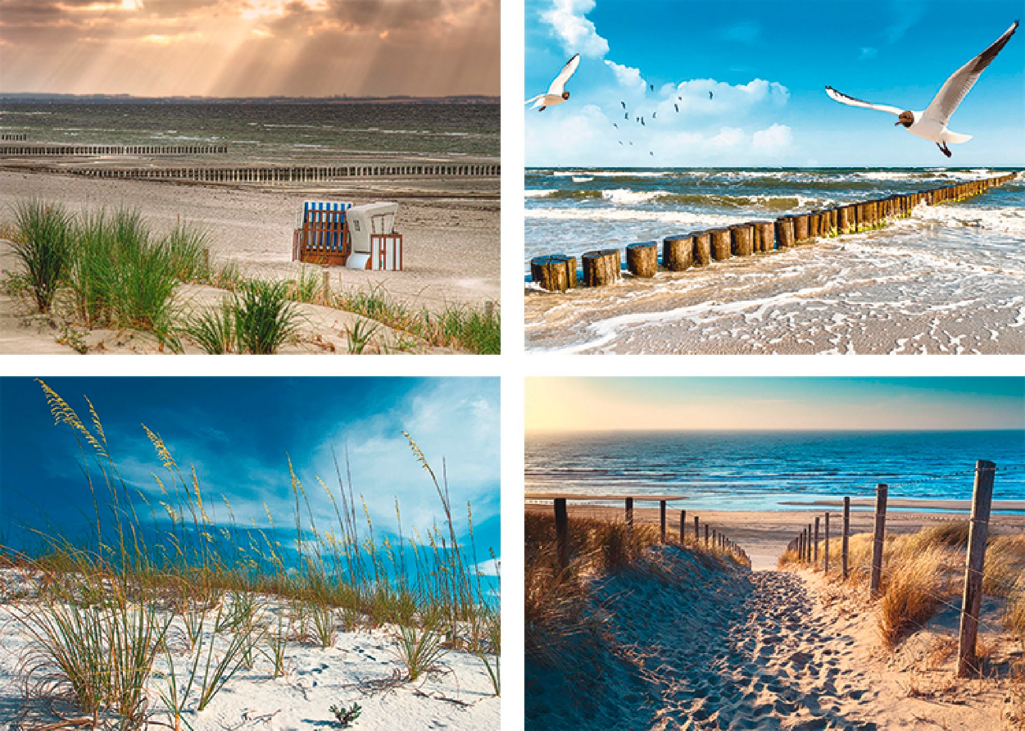 Artland Poster "Einsamer Strand Ostsee Sanddüne Gräser", Strand, (4 St.), Poster, Wandbild, Bild, Wandposter