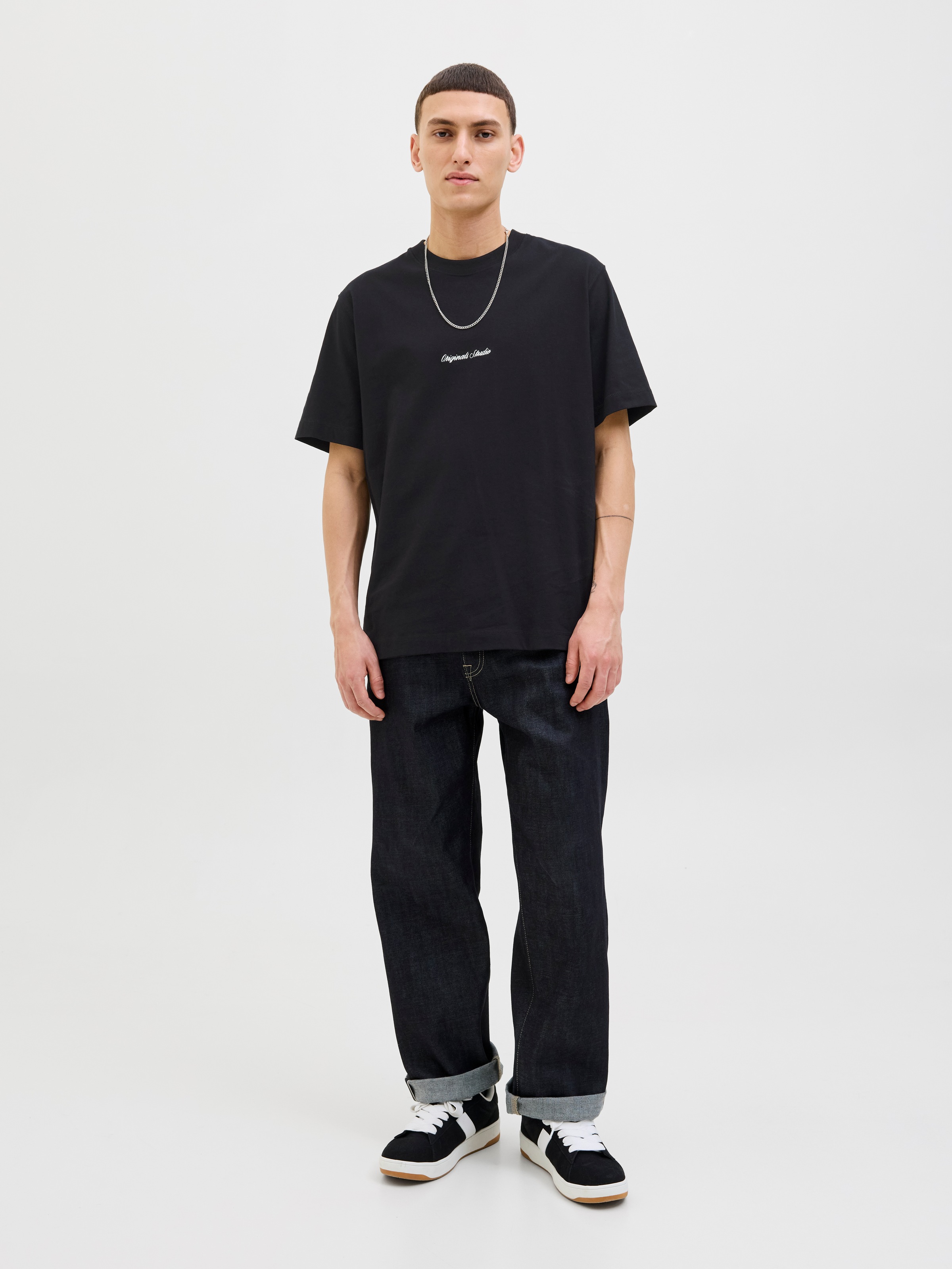 Kurzarmshirt JACK & JONES "JORNORREBRO EMB TEE SS CREW NECK NOOS", Herren, Gr. XL, schwarz, Jersey, Obermaterial: 100% Baumwolle, bedruckt, relaxed fit normal, Rundhals, gerader Abschluss, Shirts, mit Logo Print 4