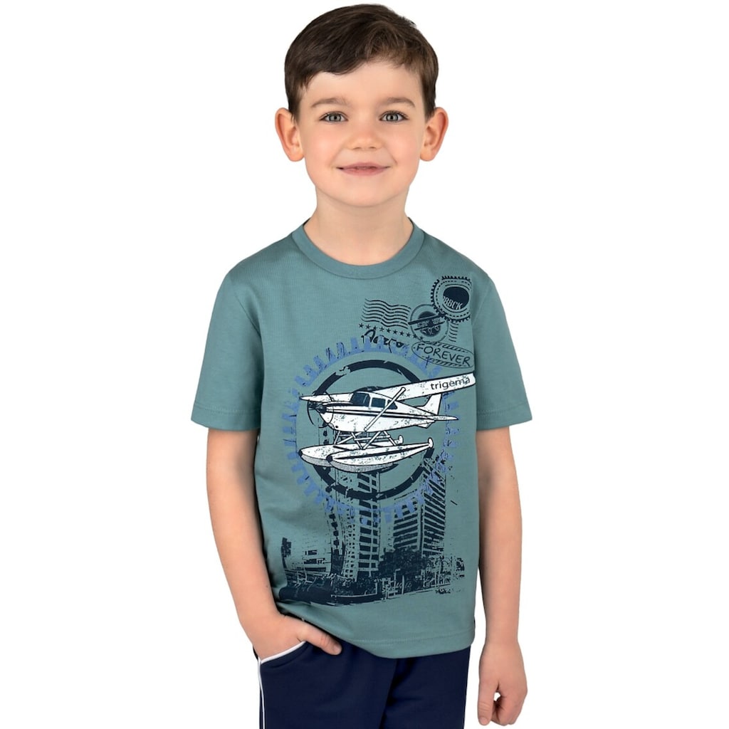 Trigema T-Shirt »TRIGEMA T-Shirt für Jungen mit Flugzeug-Druckmotiv«, (1 tlg.)