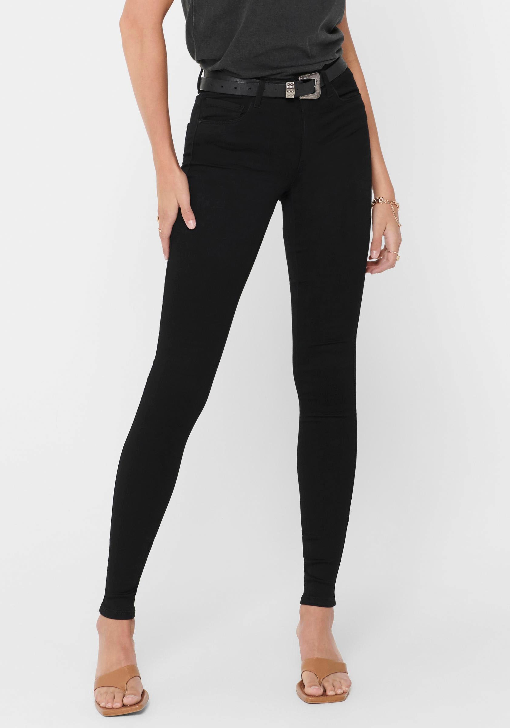 Skinny-fit-Jeans ONLY "ONLROYAL – Skinny-Jeans mit normaler Leibhöhe und Stretch", Damen, Gr. M (38), Länge 34, schwarz, Denim/Jeans, Obermaterial: 69% Baumwolle, 29% Polyester, 2% Elasthan, unifarben, skinny fit, Jeans, unifarben, modisch, skinny fit, De